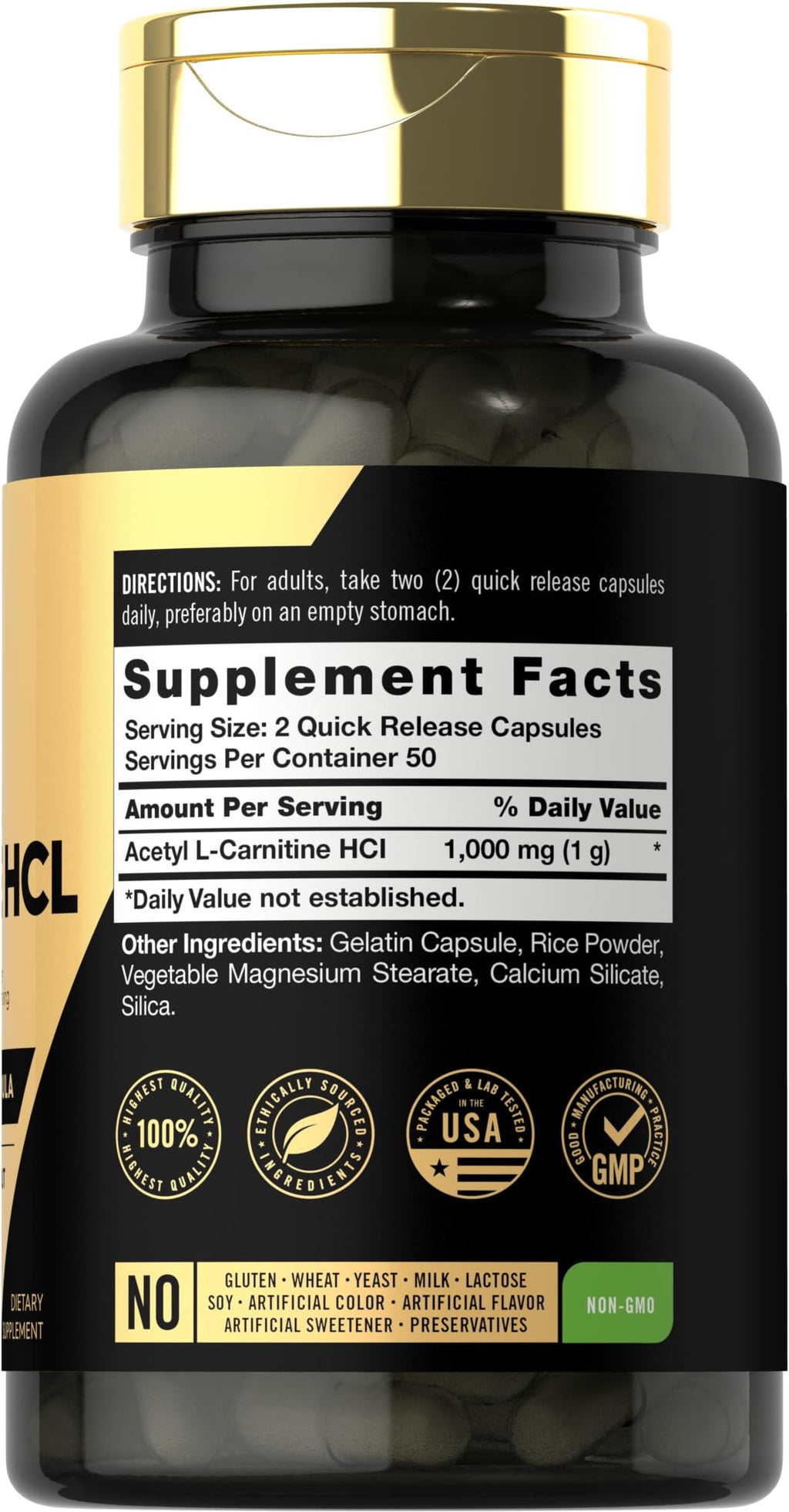 Carlyle Acetyl L-Carnitine HCL | 1000mg | 100 Capsules | Advanced Athlete Formula | Pre-Workout Supplement | Non-GMO & Gluten Free