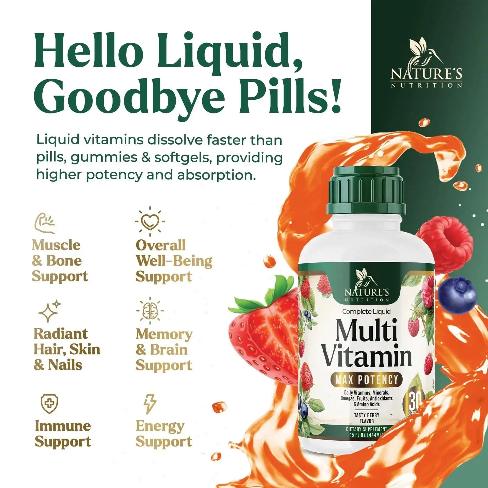 Liquid Multivitamin - Sugar Free Daily Multi Vitamin for Women, Men & Kids, Vitamins A, C, D, B-12, Biotin & Zinc - Supports Faster Hair Growth Nature's Nutrition Au supplements