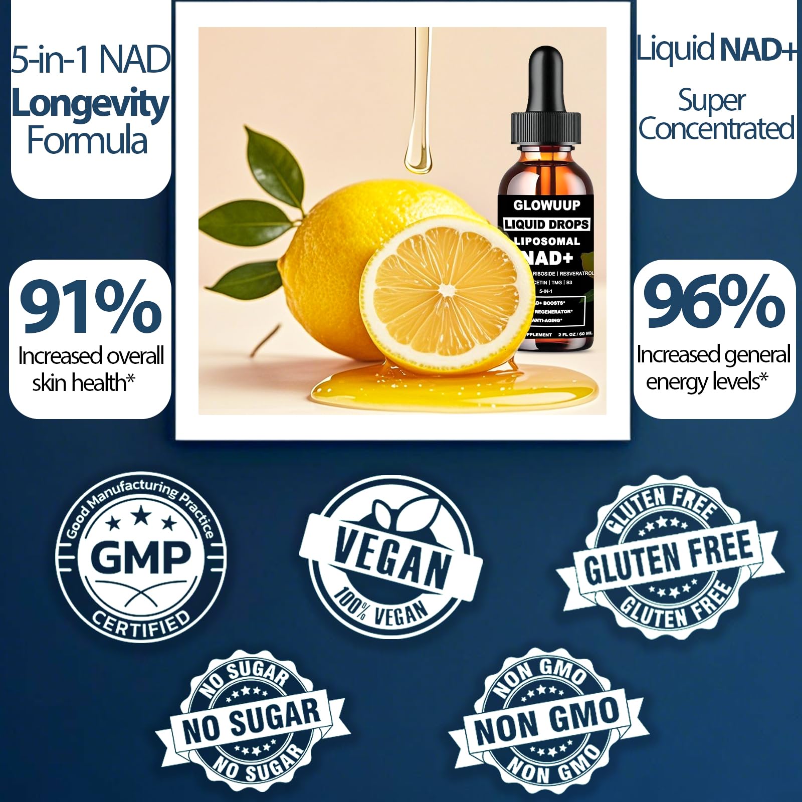 NAD Supplements for Women & Men, Liposomal NAD Nicotinamide Riboside Resveratrol 900mg w. B3 Vitamin Quercetin TMG, Liquid Resveratrol NAD Plus Supplement for Anti-Aging Energy Focus Longevity GLOWUUP Au supplements