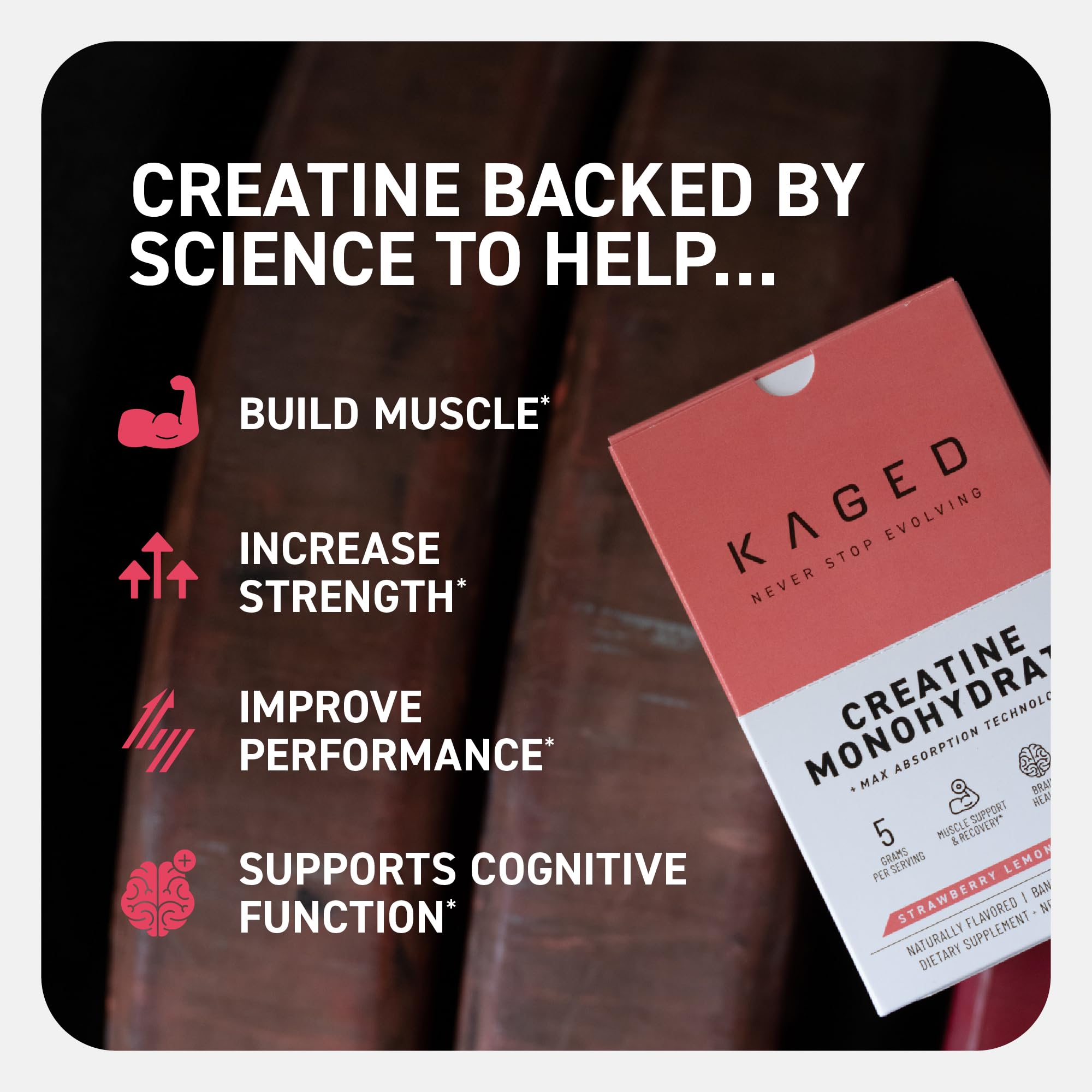 Kaged Creatine Monohydrate + Max Absorption Technology | Micronized Powder Stick Packs | Strawberry Lemonade | Muscle Building & Recovery | Brain Health