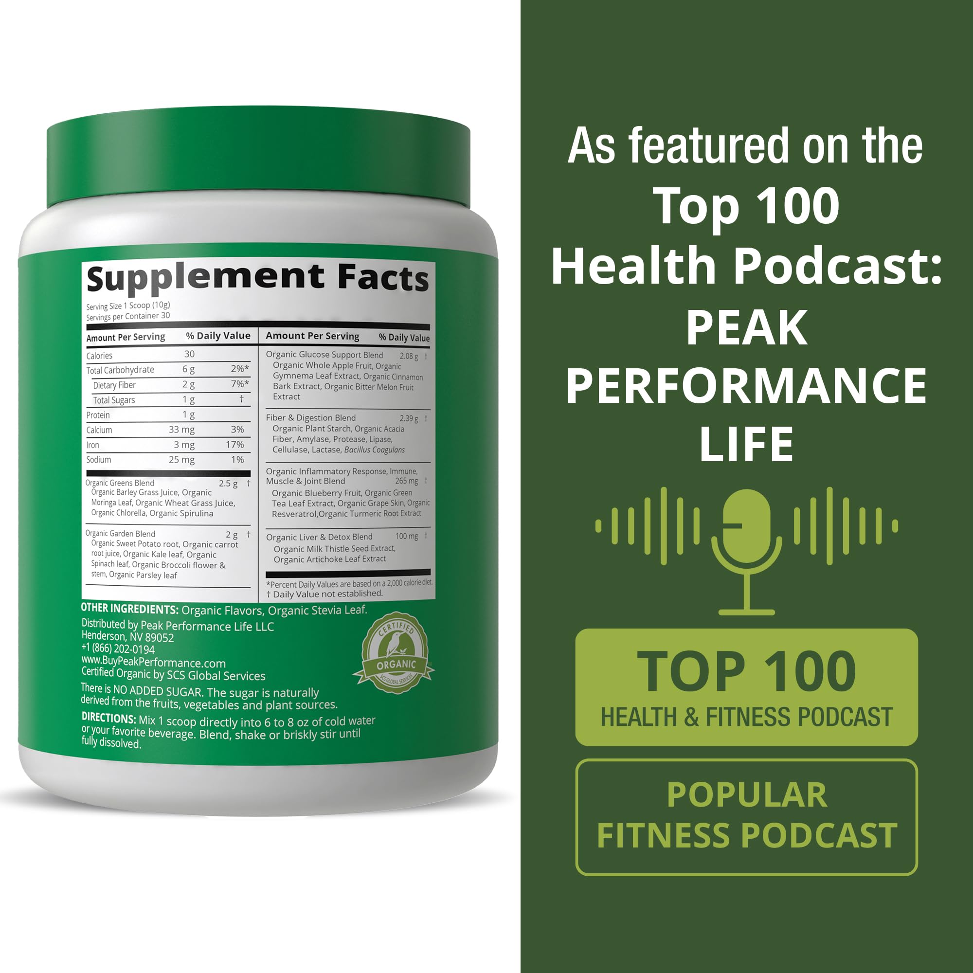 Peak Performance Organic Greens Superfood Powder. Best Tasting Super Greens Powder with 25+ Organic Ingredients for Max Energy and Athletic Performance. Vegan Keto Green Juice Daily Drink Peak Performance Au supplements