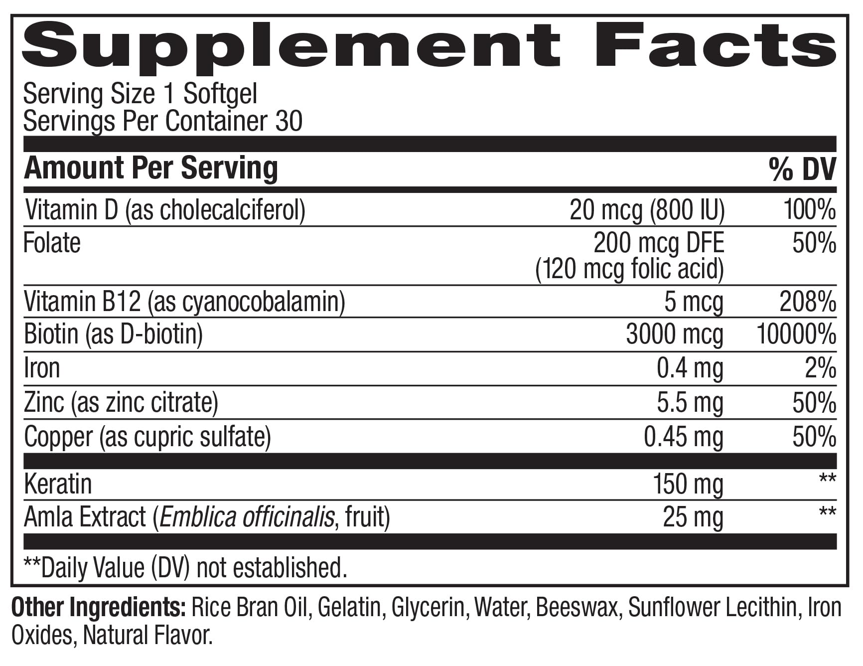OLLY Ultra Strength Hair Softgels, Supports Hair Health, Biotin, Keratin, Vitamin D, B12, Hair Supplement, 30 Day Supply