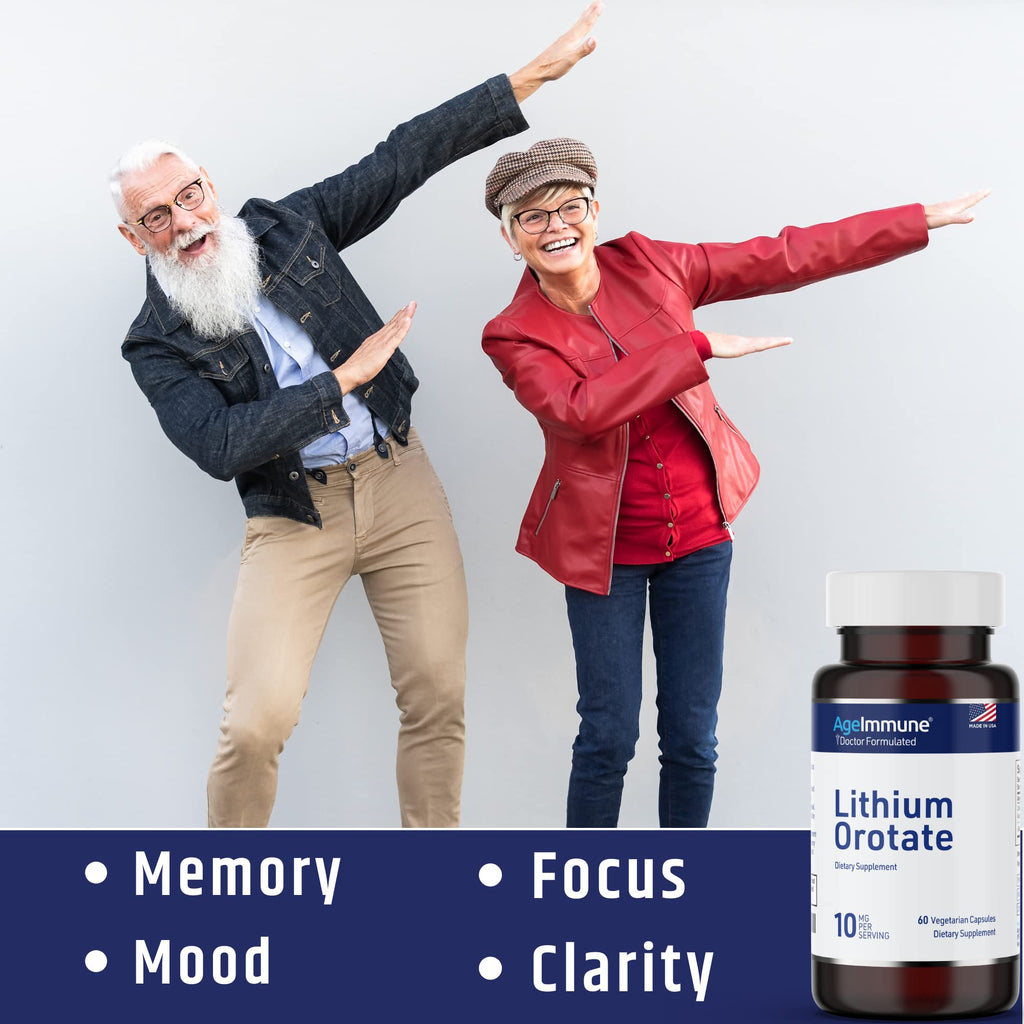 Lithium Orotate 10mg per Capsule - 60 Vegetarian Capsules. Memory and Emotional Wellness Support - Magnesium Stearate Free