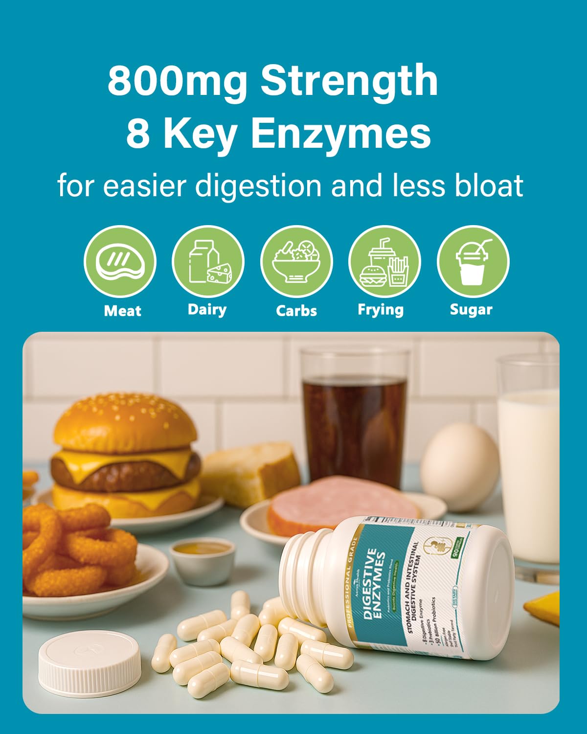 Anven Health 800mg Digestive Enzymes for Men and Women with Probiotics & Prebiotics, 8 Key Enzymes, Protease, Amylase & Lipase | 180 Capsules - A 60-Day Supply for Bloating & Gas Relief - Non-GMO Anven Health Au supplements