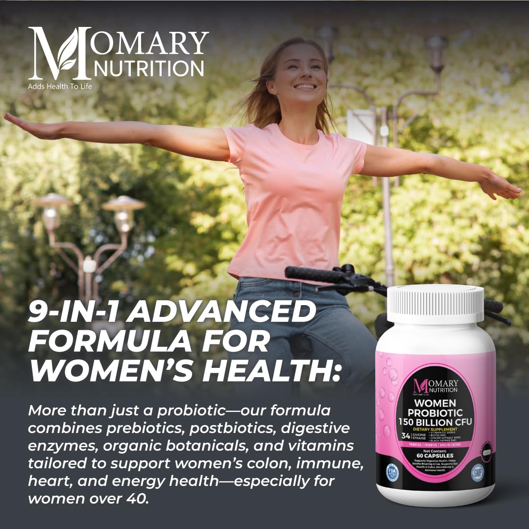9-in-1 Bio Cultures Complex for Women – 150 Billion CFU Probiotics with 34 Diverse Strains, Organic Prebiotics, Postbiotics, Digestive Enzymes & Biotin – Supports Digestive Balance & Gut Microbiome MOMARY NUTRITION Au supplements