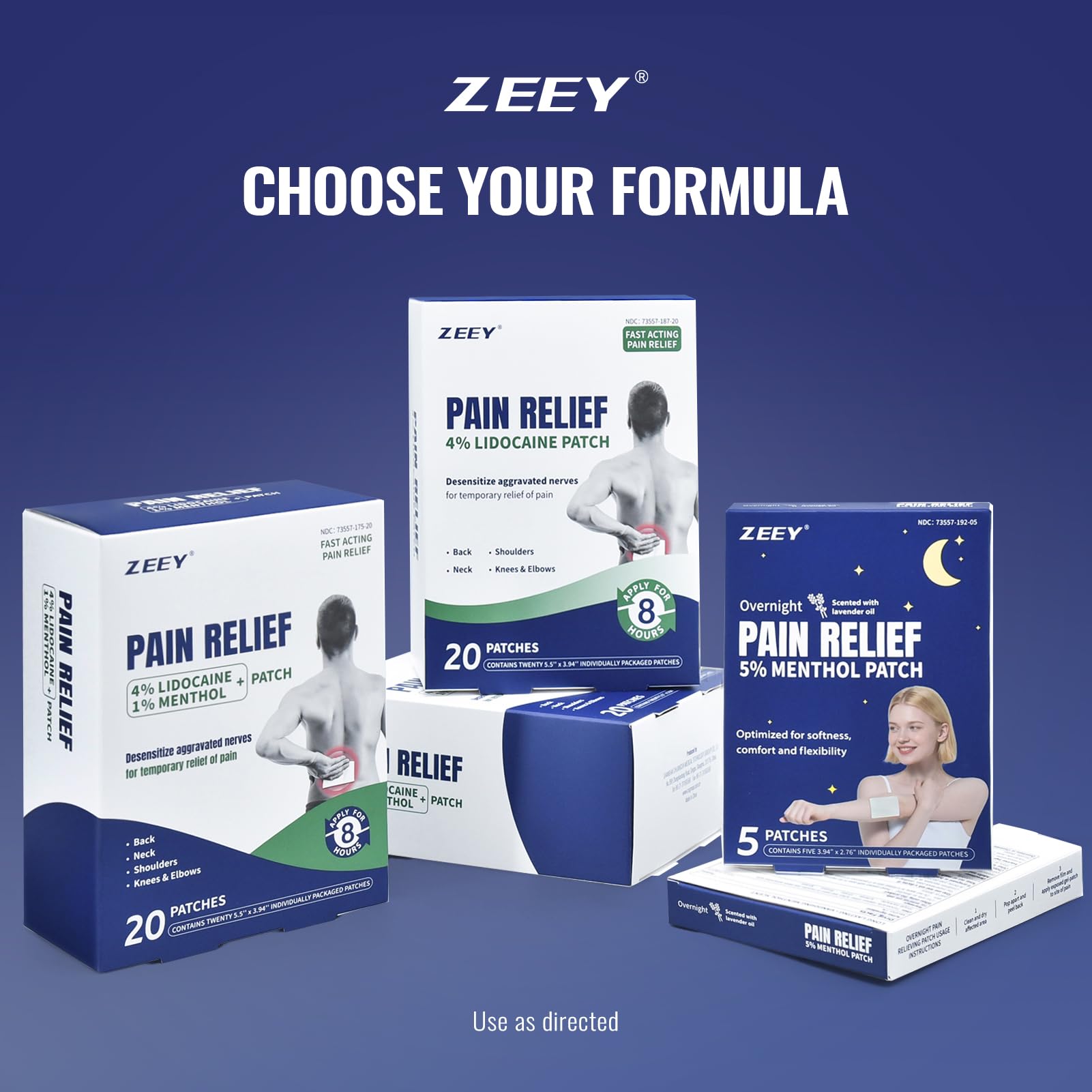 ZEEY 4% Lidocaine Pain Relief Patches, Maximum Strength OTC, for Back, Knee, Neck, Shoulders, Joints, Muscle Soreness, Fast Acting, Topical Anesthetic, Large Gel Patch, 5.5" x 3.94", 20Ct ZEEY Au supplements