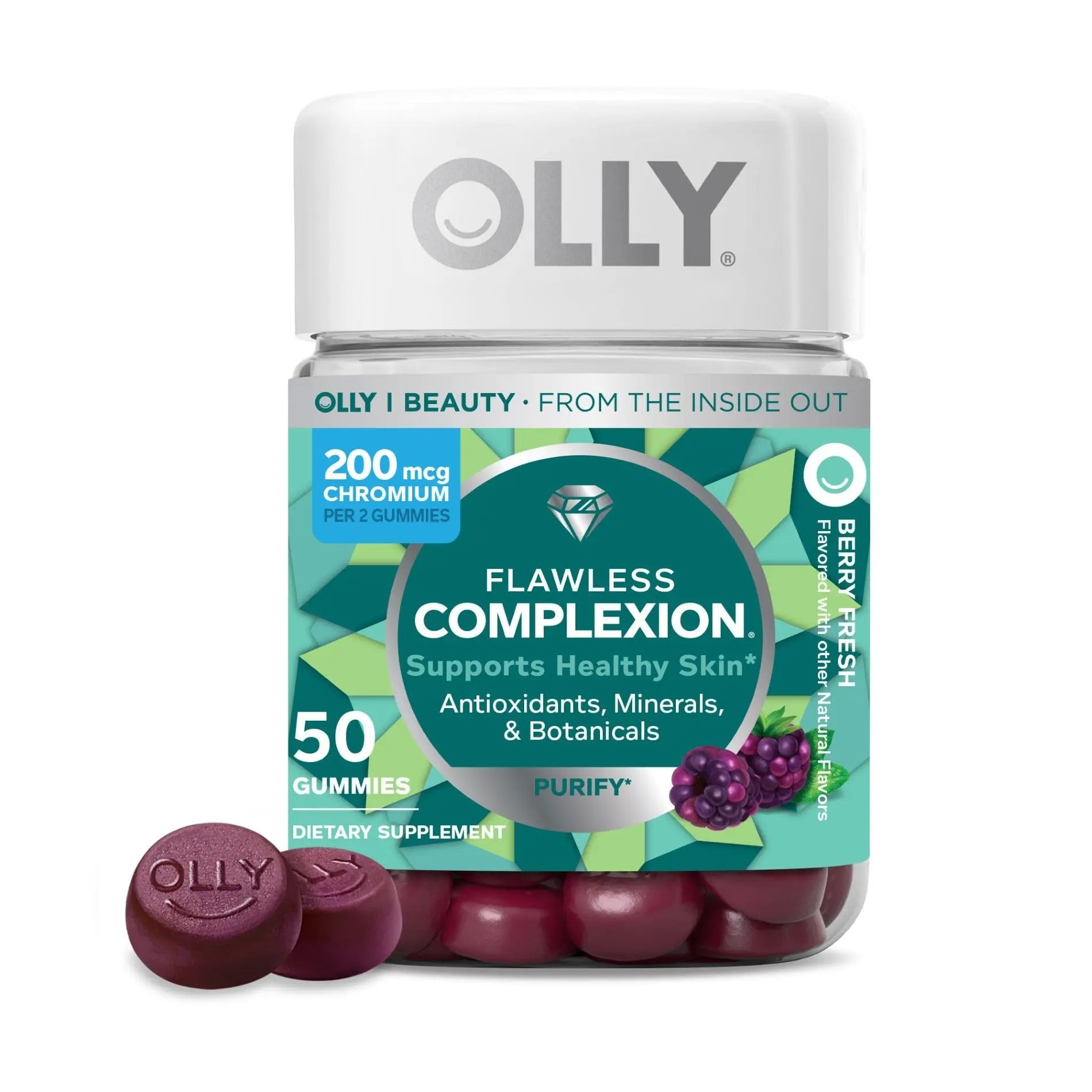 OLLY Flawless Complexion Gummy, Clear and Healthy Skin Support, Vitamins E, A, Zinc, Chewable Supplement, Berry - 50 Count (Pack of 1) OLLY Au supplements