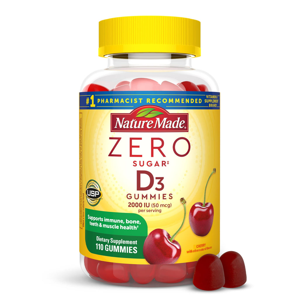 Nature Made Zero Sugar Vitamin D3 Gummies 2000 IU (50 mcg) Per Serving, Bone & Immune Support, Aspartame Free