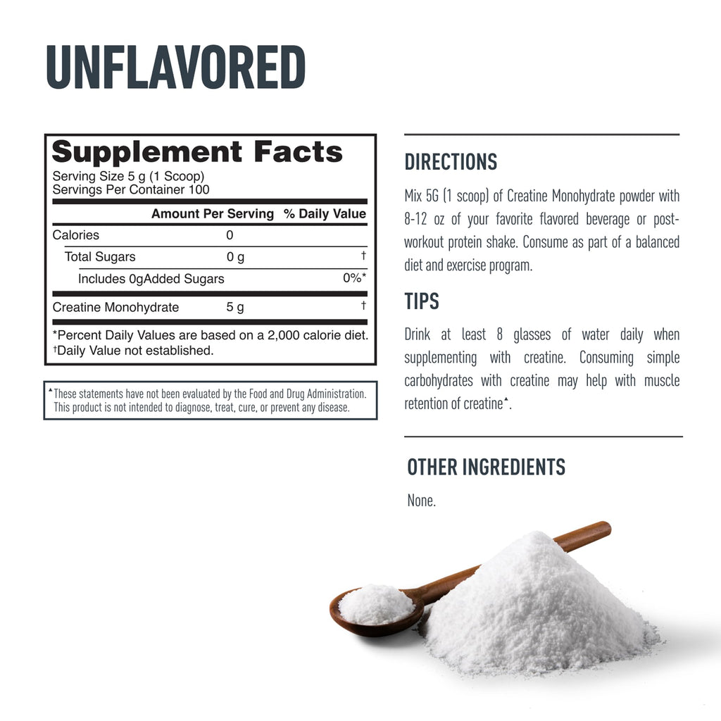 Isopure 100% Pure Creatine Monohydrate Powder, Sugar Free, Unflavored, 5g Creatine Monohydrate Per Serving, 1.1 Lbs,