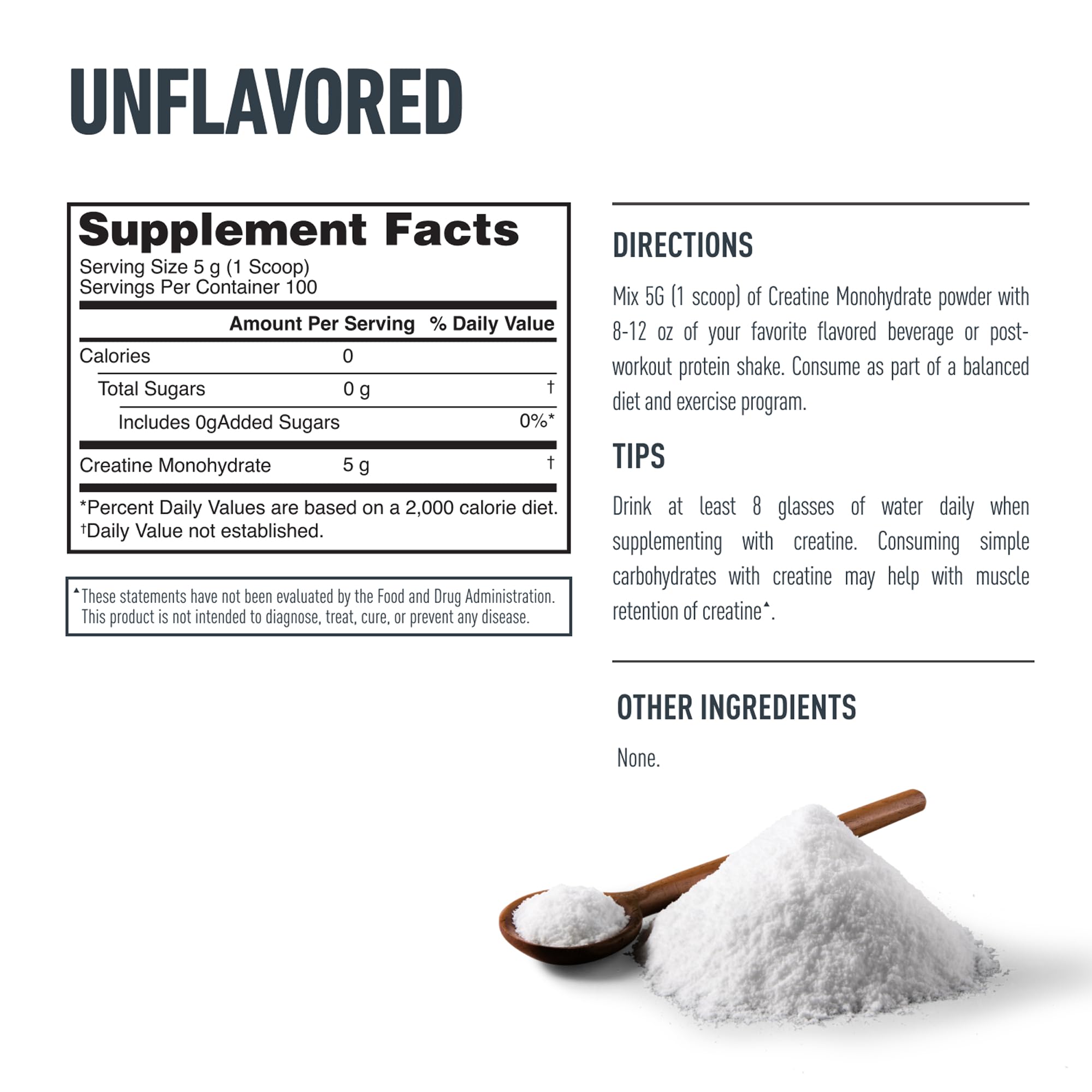 Isopure 100% Pure Creatine Monohydrate Powder, Sugar Free, Unflavored, 5g Creatine Monohydrate Per Serving, 1.1 Lbs,