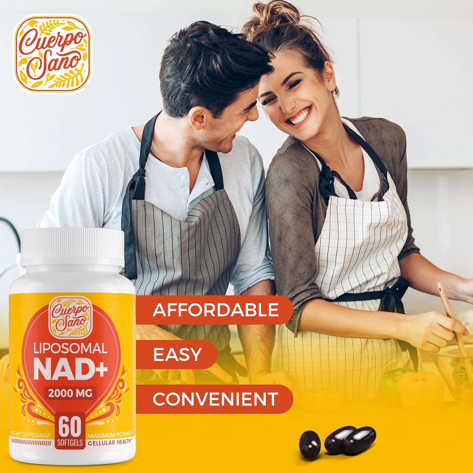 Cuerpo Sano 2000 MG NAD Supplement, Liposomal NAD+ with High Absorption, More Efficient Than Nicotinamide Riboside, Pure & Plus Boosting Supplement, Aging Defense, Metabolism & Cellular, 60 softgels Cuerpo Sano Au supplements