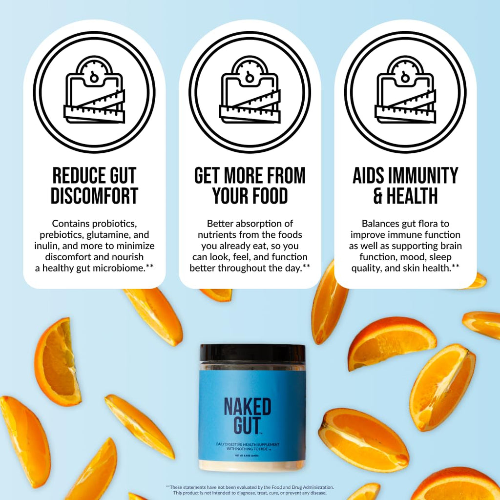 NAKED Gut - Daily Gut Health Supplement - Natural Gut Health Powder for Gut Cleanse, Digestive Support, GMO-Free, Soy-Free, Gluten-Free,