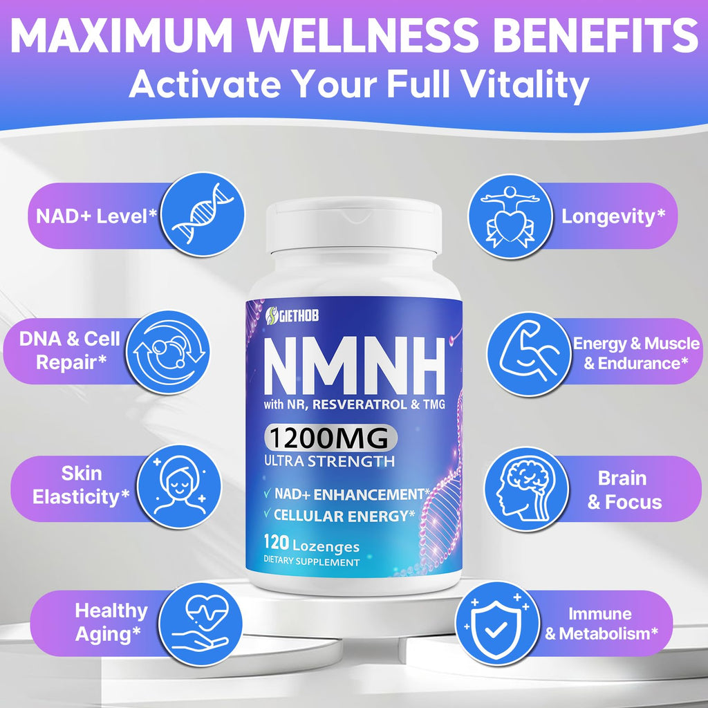 Wriayrui Sublingual NMNH (Dihydronicotinamide Mononucleotide), NMN Supplement Alternative, NAD+ Levels as We Age, Anti-Aging, Energy, NAD Resveratrol Supplement with w/NR, Resveratrol & TMG 120 Count Wriayrui Au supplements