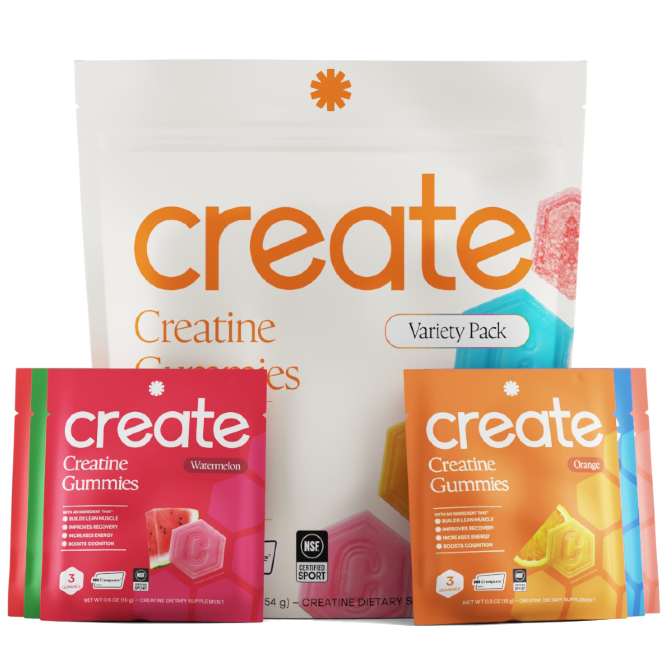 Create Creatine Gummies for Men & Women – NSF Certified, Made with Creapure Creatine Monohydrate, Great Tasting, Anti-Melting Formula, 30ct Standup Pouch, 90 Gummies (Variety Pack)