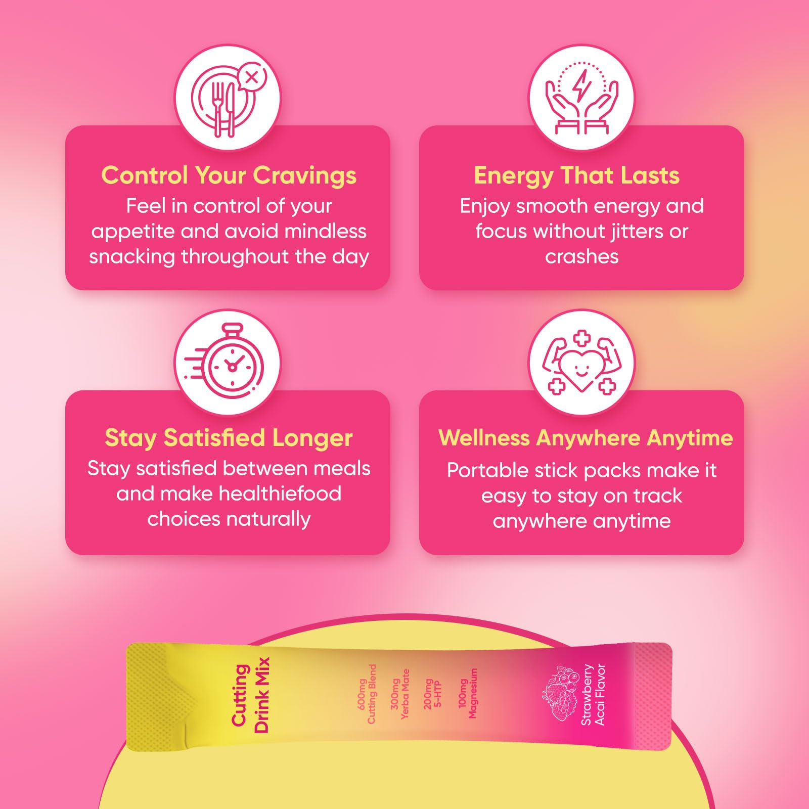 PlocoXe Cutting Drink Mix with Berberine, Chromium, 5-HTP, Yerba Mate & Magnesium - Dual-Action Craving & Gut Health | Strawberry Acai Flavor,Vegan,