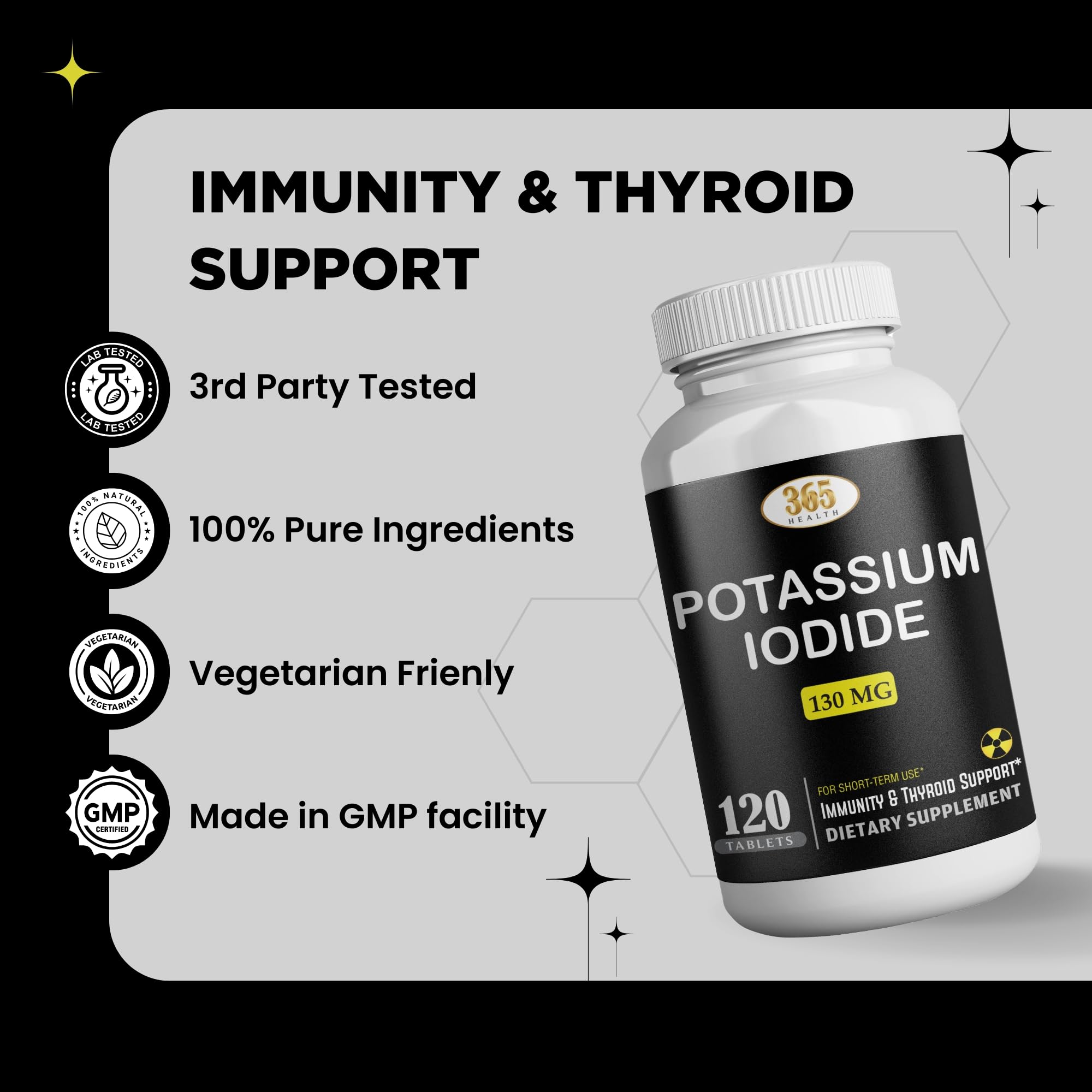 Potassium Iodide130 mg - KI Tablets- Potassium130 mg - USA Made Potassium Iodine Pills YODO Naciente