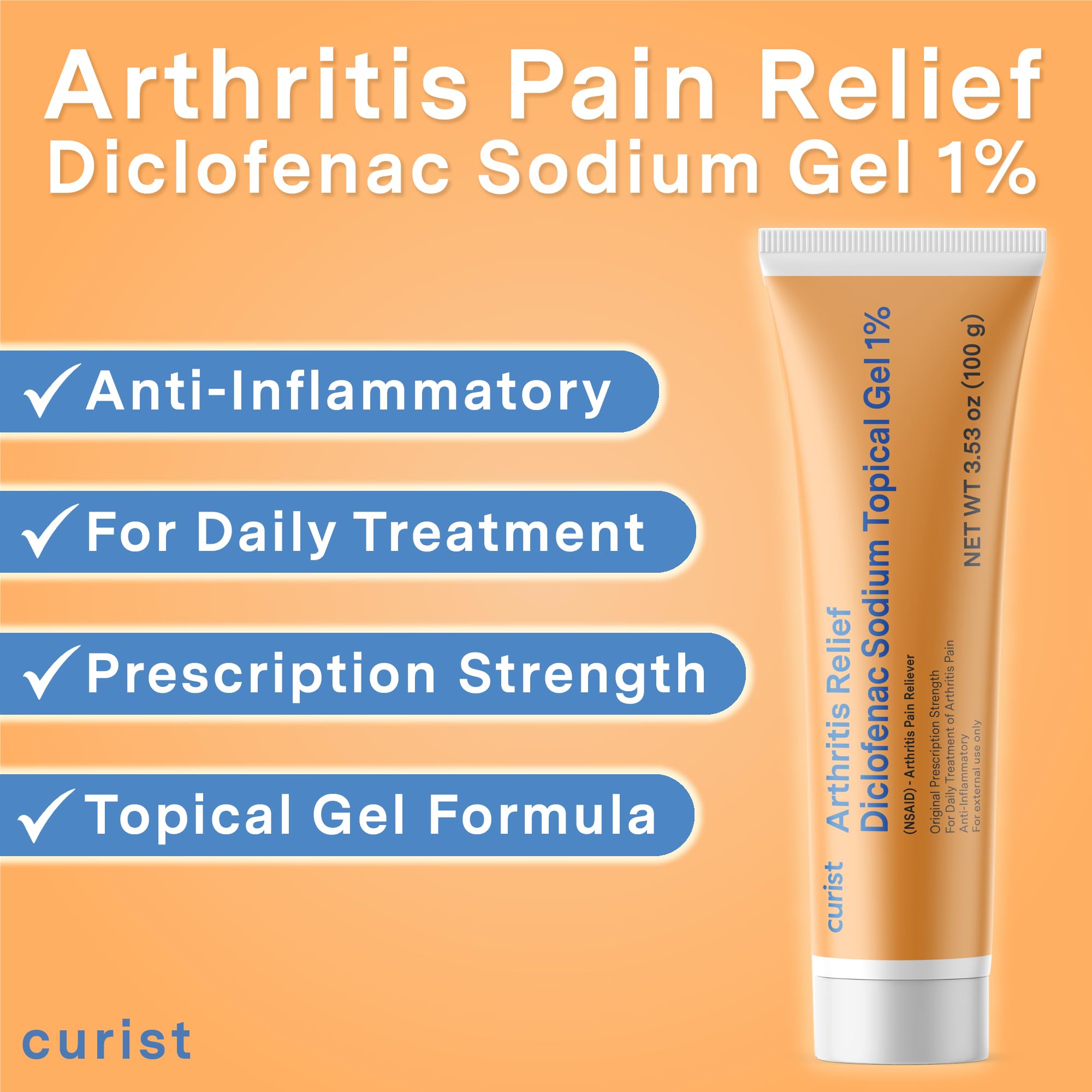 Curist Diclofenac Sodium Topical Gel 1 Percent 100g for Arthritis Pain - Joint Pain Relief for Hand Pain, Foot Pain, Knee Pain, Elbow Pain & Ankle Pain - 1% - 3.53oz Curist Au supplements