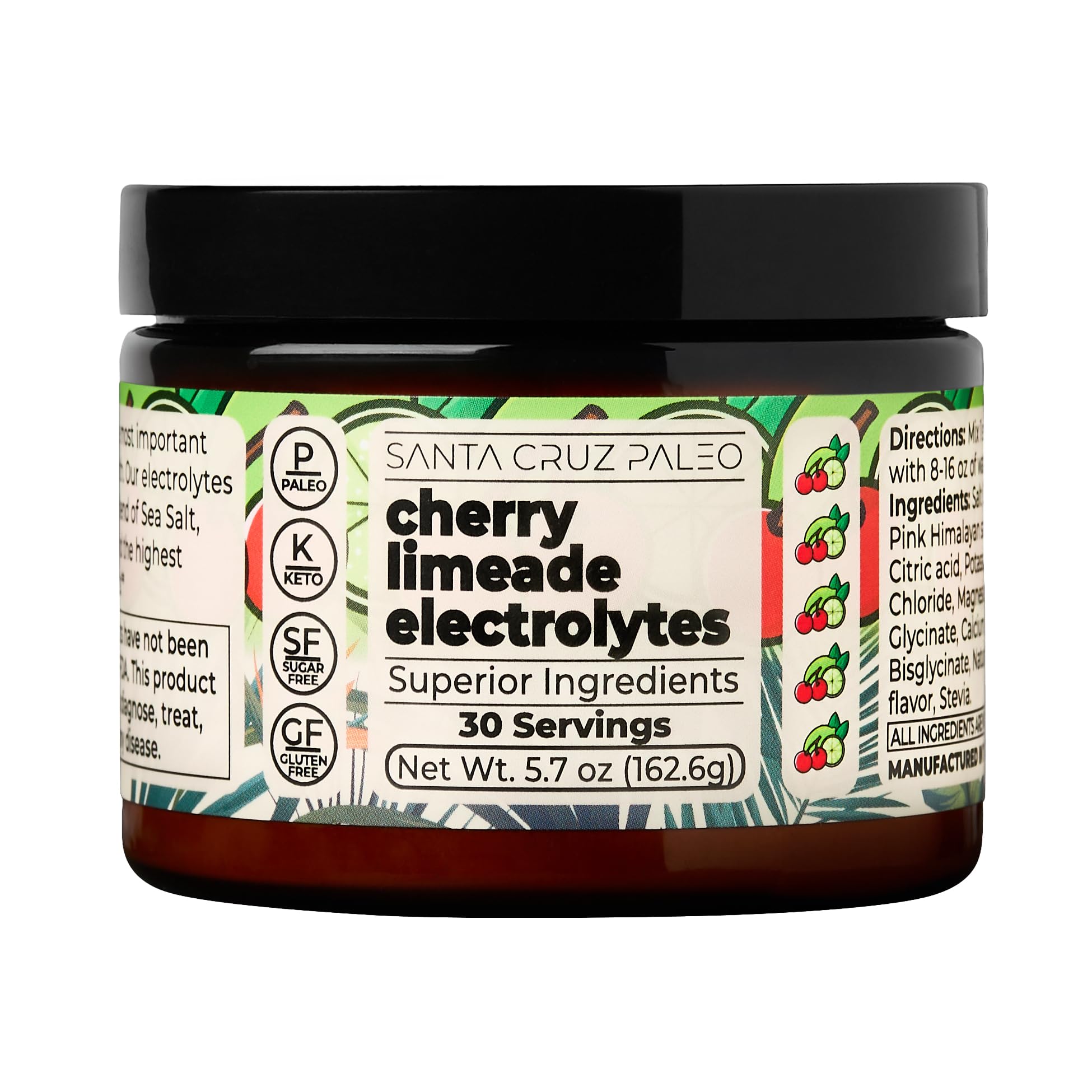 Santa Cruz Paleo Electrolyte Powder, Cherry Limeade, Sugar Free Hydration Drink Mix with Himalayan Pink Salt, Sea Salt, Magnesium Glycinate, Potassium Chloride