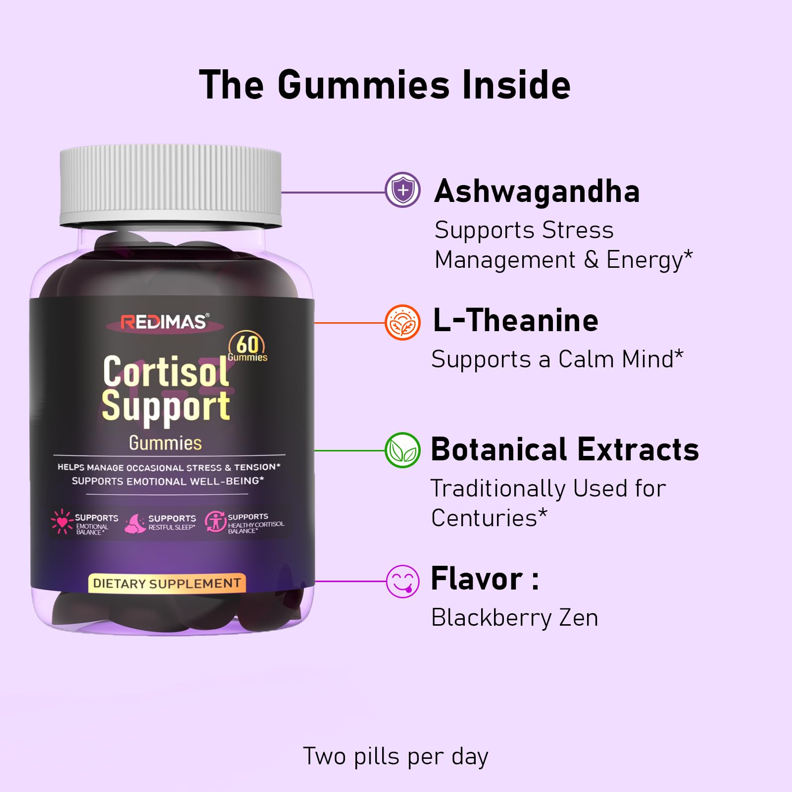 Redimas Cortisol Gummies for Women & Men with Ashwagandha, Magnesium, L-Theanine and Multivitamin, Vegan Chewable Gummies for Daily Lifestyle Balance, Convenient Adult Supplement, 60 Count Redimas Au supplements