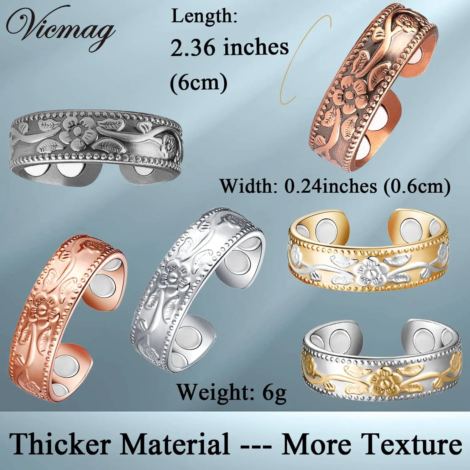 Vicmag Copper Magnetic Ring for Women Men 100% Solid Pure Copper Adjustable with Jewelry Gift Box Vicmag Au supplements