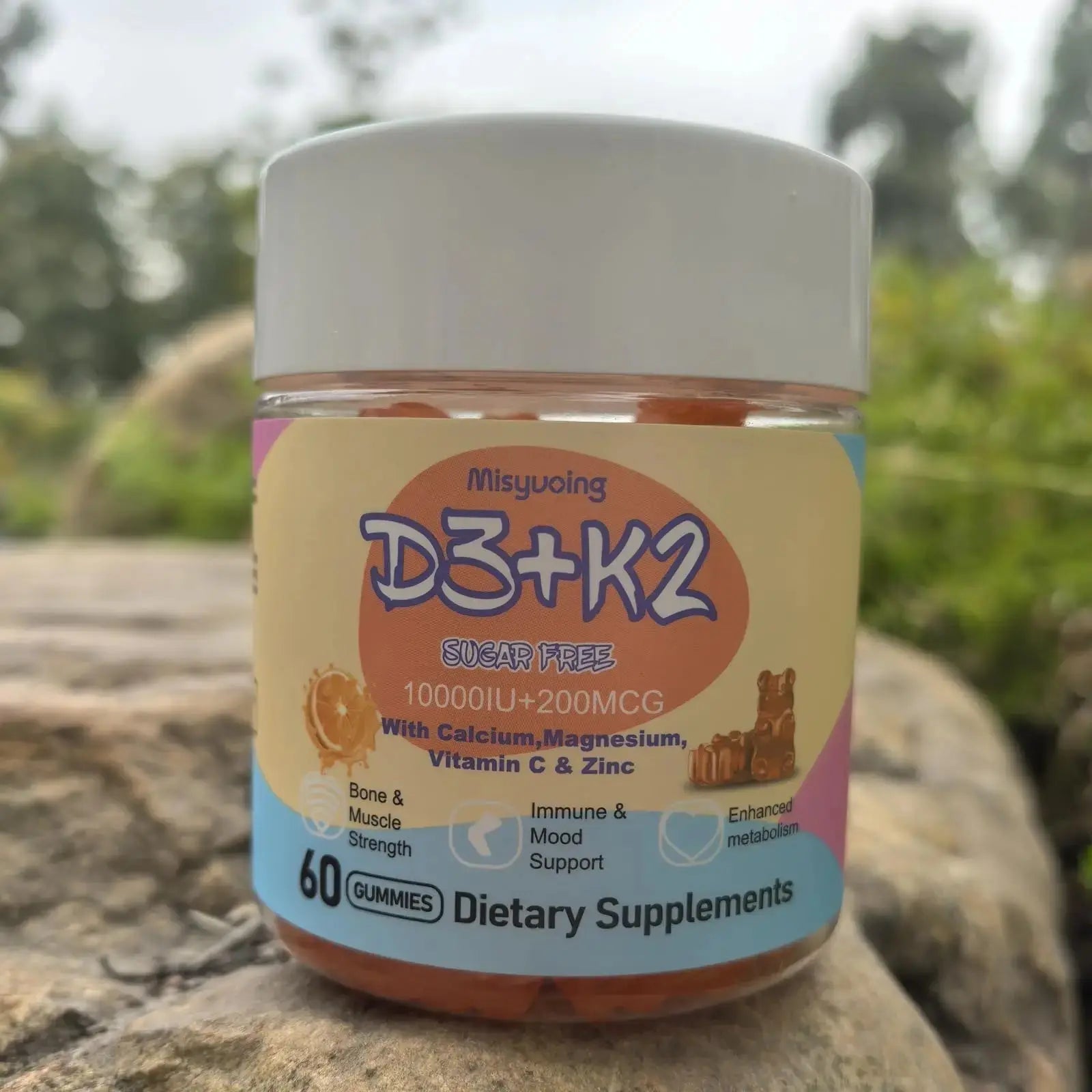 Misyvoing Vitamin D3 K2 Sugar-Free Gummies,Vitamin D3 10000 IU with K2 200mcg,VitaminC,Calcium,Magnesium,Zinc,Support for Bones Misyvoing Au supplements