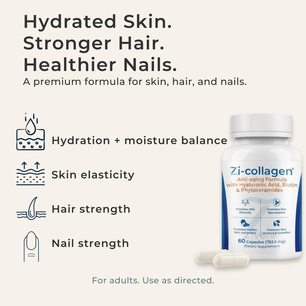 Zi-Collagen Marine Collagen Capsules for Skin, Hair & Nails Support – with Phytoceramides, Hyaluronic Acid, Biotin