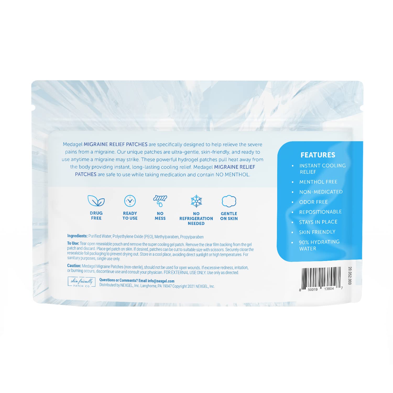 Medagel Migraine Relief Patch, Cooling Patches for Migraine, Fever, Hormone, & Headaches, Mess & Odor-Free Hydrogel Cooling, Made in The USA, 1 Pack (4 x Patches) White Medagel Au supplements