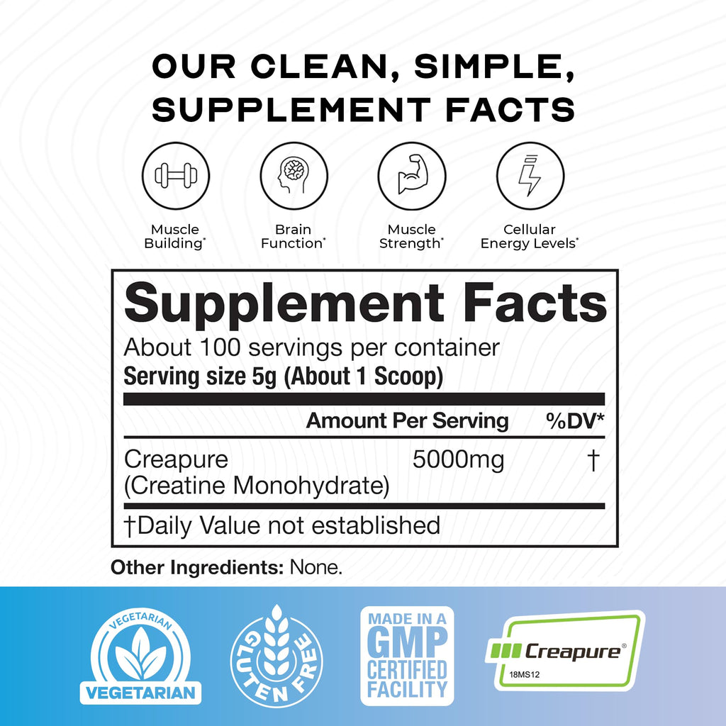 Muscle Feast Creapure Creatine Monohydrate Powder, Vegan Keto Friendly Gluten-Free, Mass Gainer, Muscle Recovery Supplement and Trusted Creatine for Muscle Growth,