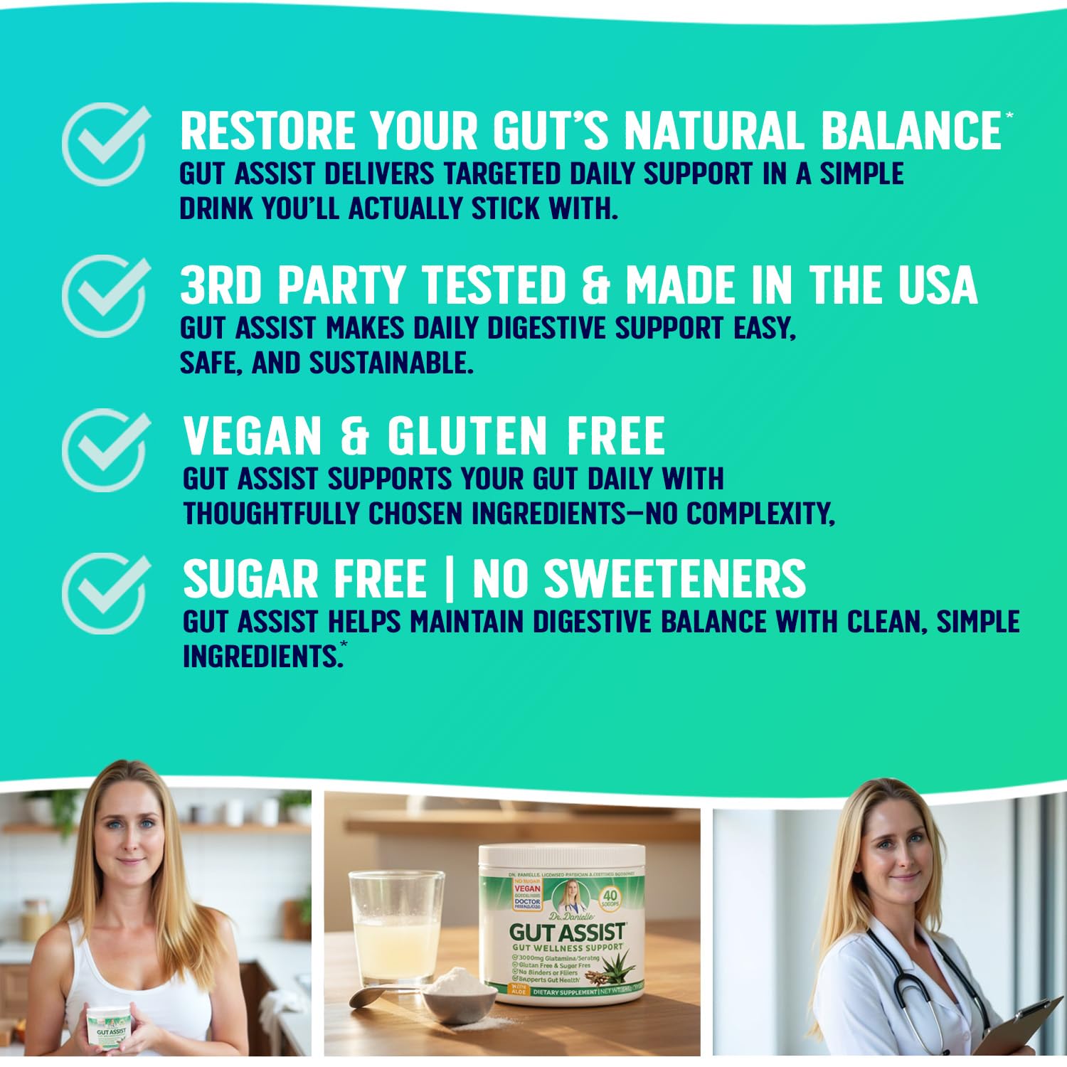 Leaky Gut Support Powder | L-Glutamine Gut Lining Digestive Drink Mix | Gluten-Free Doctor Crafted Botanical Formula | Gut Assist by Dr. Danielle