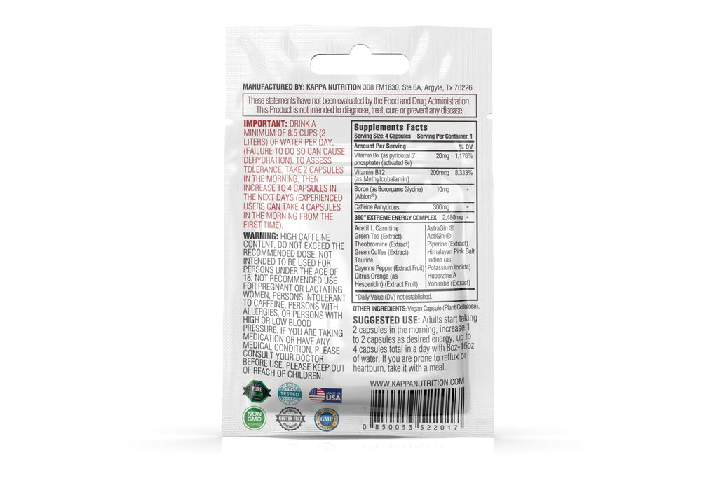 360 Extreme Energy, Memory & Focus (1 Display 20 Sachets (4 Capsules ea) KAPPA NUTRITION Au supplements