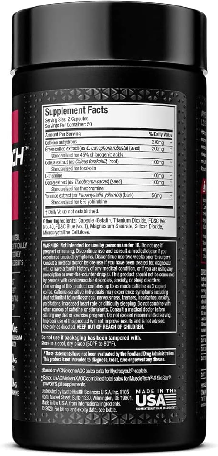 Hydroxycut Hardcore Elite - 100 Rapid-Release Thermo Caps - Energy & Focus - for Men & Women - 50 Servings (Pack of 2)