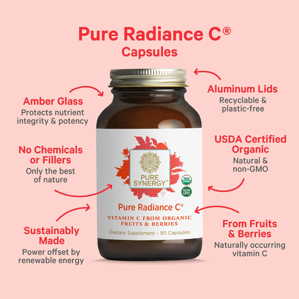 PURE SYNERGY Pure Radiance C | Organic Vitamin C Capsules | 100% Natural, Whole Food, Non-GMO Supplement with Organic Camu Camu