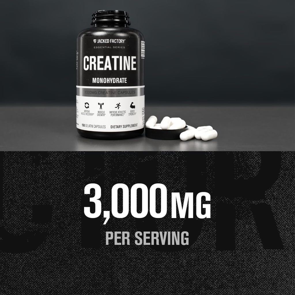 Jacked Factory Creatine Monohydrate Capsules - Creatine Pills for Muscle Growth, Increased Strength, Enhanced Energy Output and Improved Athletic Performance - 150 Capsules Jacked Factory Au supplements