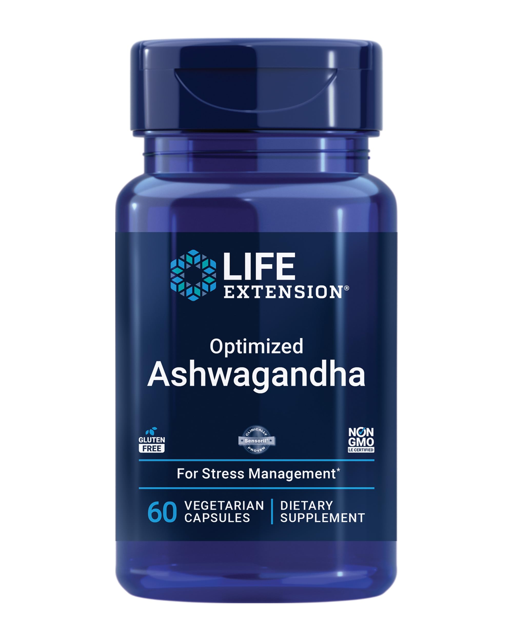 Life Extension Optimized Ashwagandha - Stress Management Supplement for a Healthy Stress Response, Focus, Memory, Stress Relief - Vegetarian, Gluten-Free, Non-GMO, 60 Capsules Life Extension Au supplements