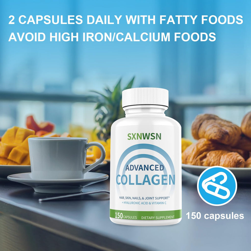 Advanced Multi Collagen Supplement with Vitamin C + Hyaluronic Acid - Hydrolyzed Collagen Peptides Supports for Skin, Joints & Hair* | Collagen Complex 150 Capsules for Women or Men SXNWSN Au supplements