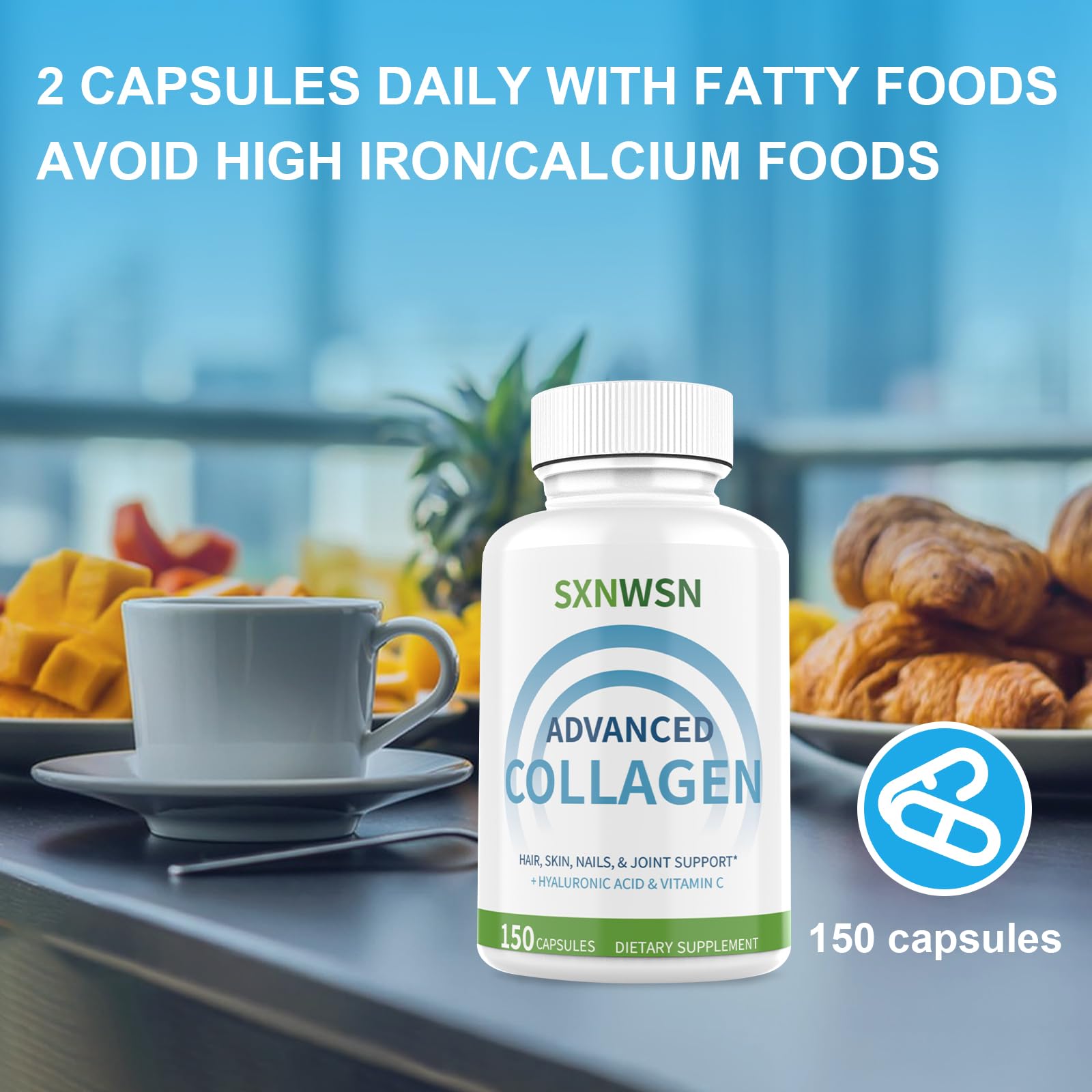 Advanced Multi Collagen Supplement with Vitamin C + Hyaluronic Acid - Hydrolyzed Collagen Peptides Supports for Skin, Joints & Hair* | Collagen Complex 150 Capsules for Women or Men SXNWSN Au supplements