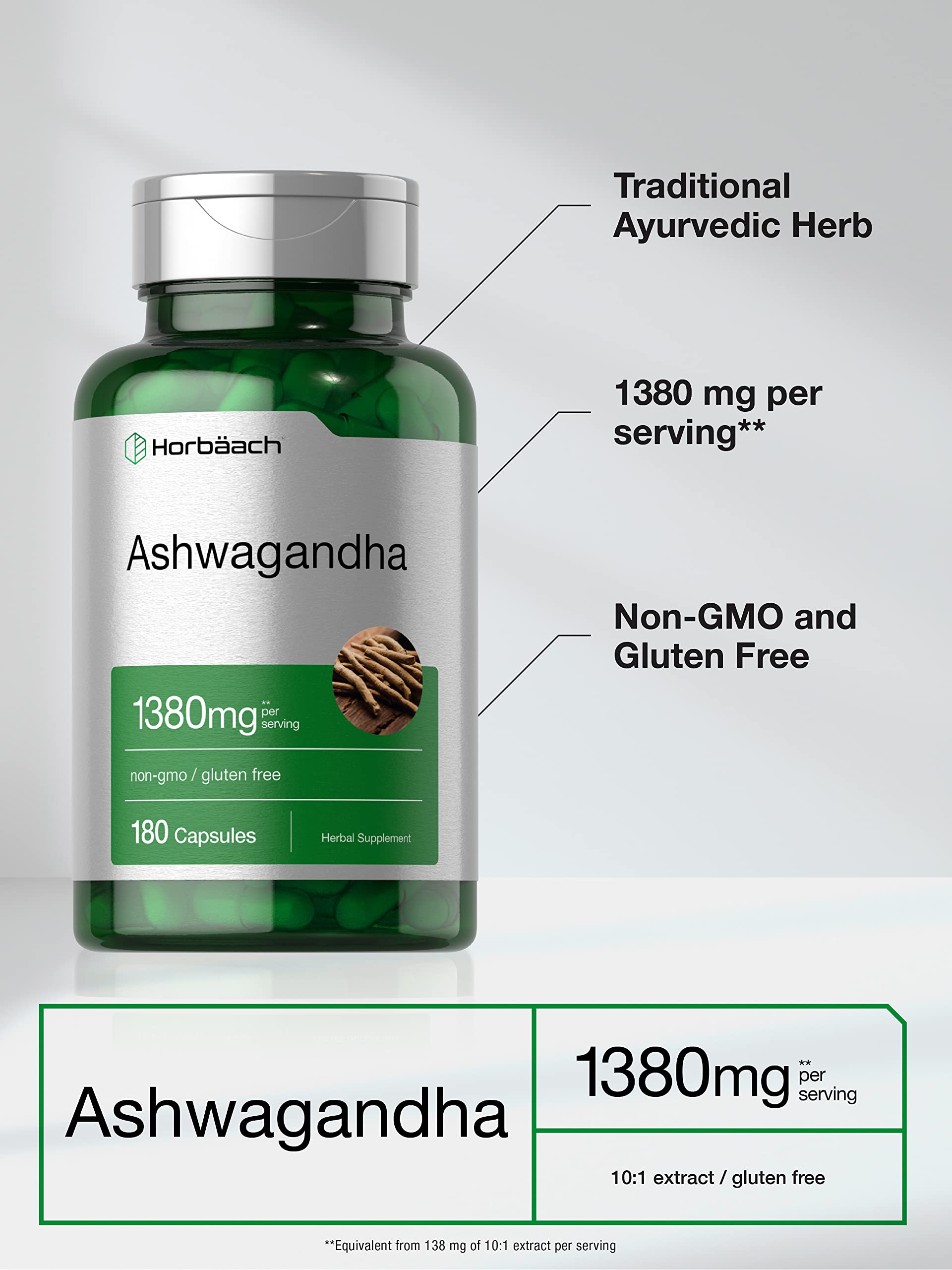 Horbäach Ashwagandha Root Supplement | 180 Capsules | for Women and Men | Herbal Extract | Non-GMO, Gluten Free Horbäach Au supplements