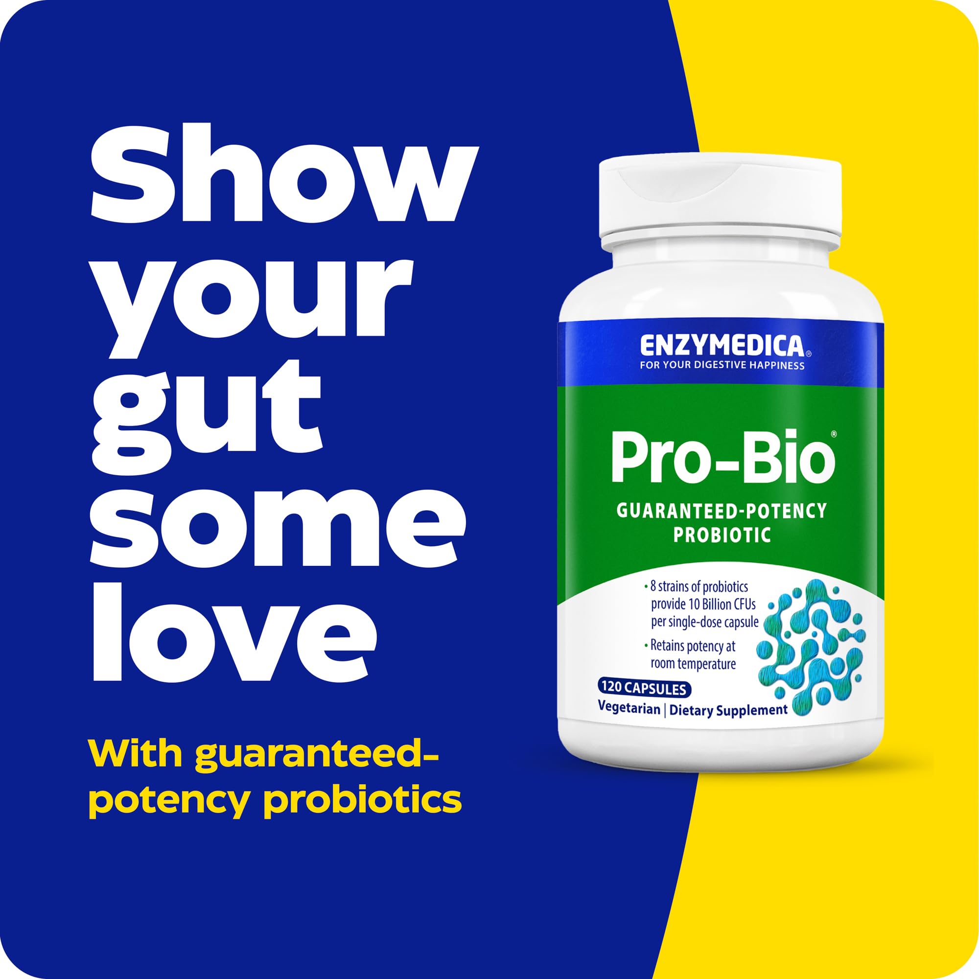 Enzymedica Pro-Bio Probiotic Supplement for Digestive & Gut Health - Daily Probiotic Capsules for Women & Men, 10 Billion CFU, Helps Reduce Gas & Bloating,