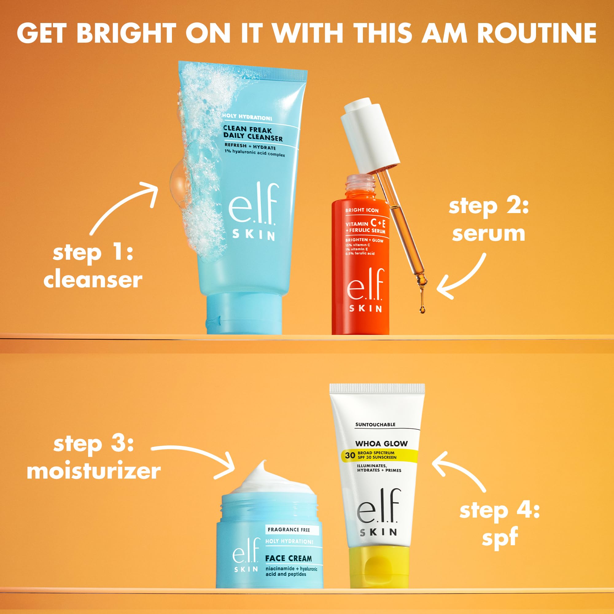 e.l.f. SKIN Bright Icon Vitamin C + E + Ferulic Serum, Brightening & Soothing Face Serum, Helps Even Skin Tone