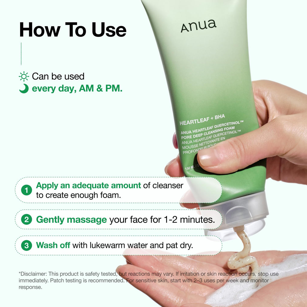 Anua Heartleaf Quercetinol Pore Deep Cleansing Foam, Face wash for Pore Refining Cleanser, Hydrating Daily Facial Cleanser