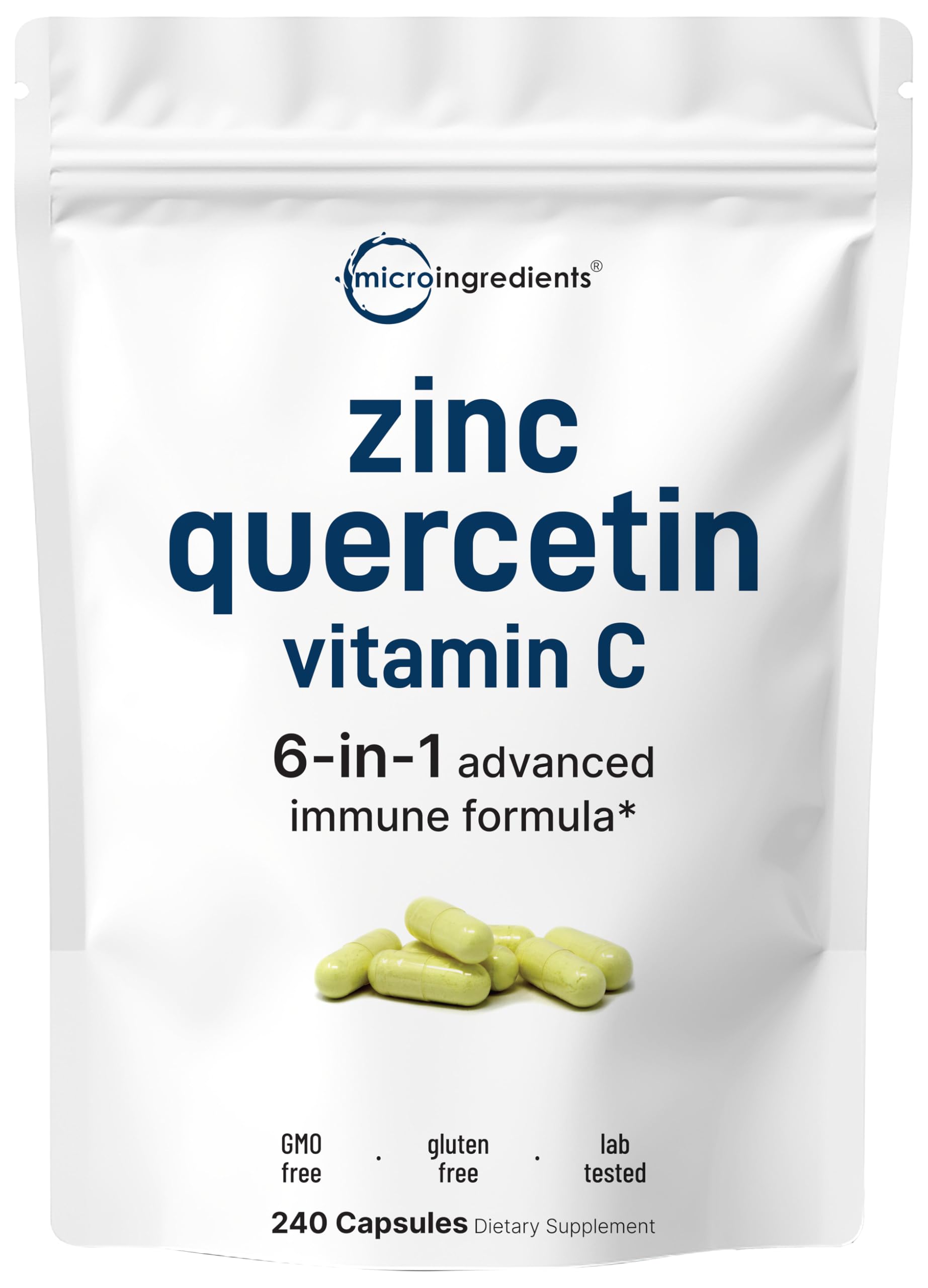 Micro Ingredients Quercetin with Vitamin C and Zinc, 240 Capsules | Quercetin 500mg, Vitamin C 500mg, Zinc 50mg (Picolinate, Citrate, Glycinate, Gluconate)