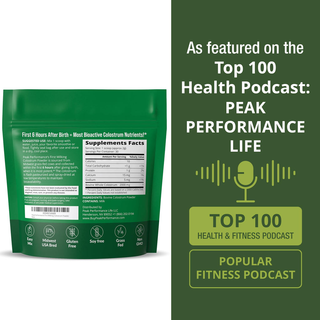 First Milking Colostrum Powder from Grass Fed USA Cows Milked Within 6 Hours of Giving Birth to Get the Most Bioactive Nutrients. High Immunoglobulin Non-GMO Bovine Colostrum Supplement for Humans Peak Performance Au supplements