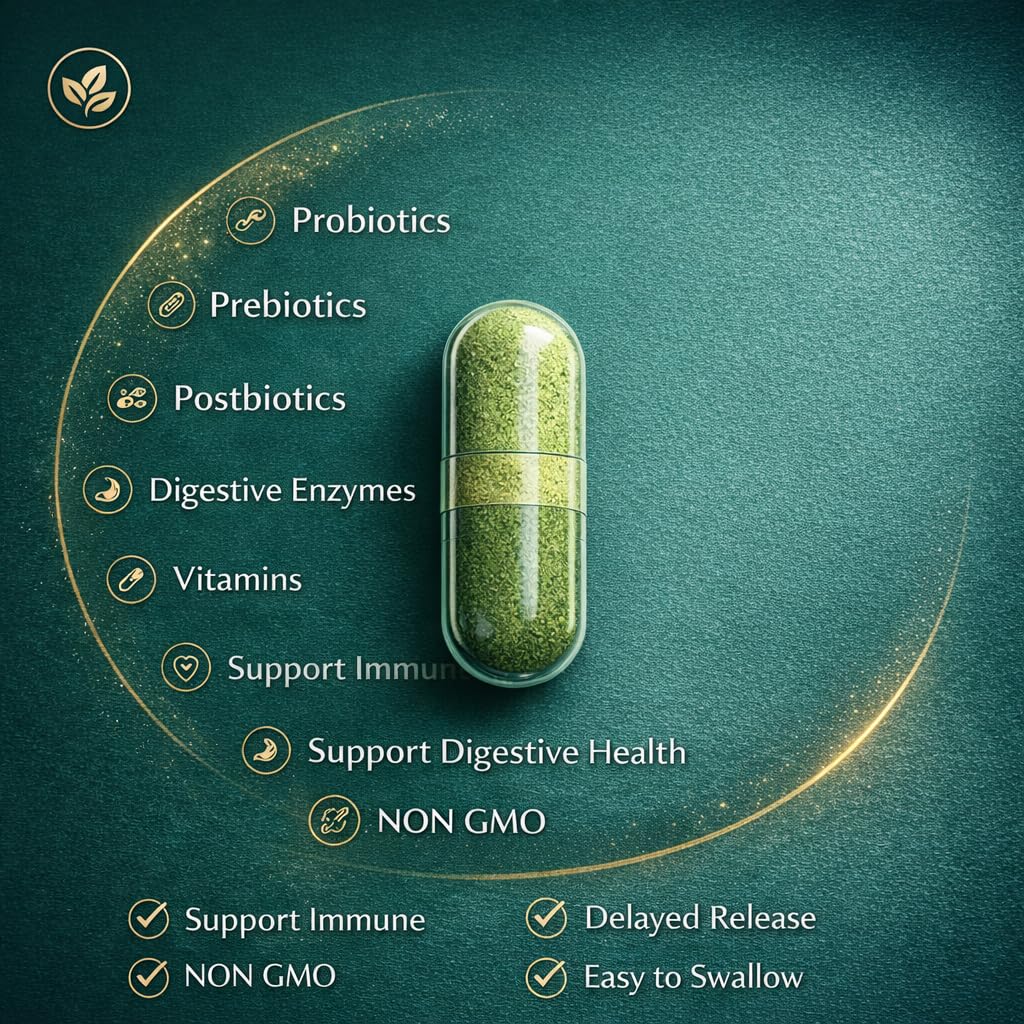 NATURAL NEED™ Gut Health – 5-in-1 Formula with Probiotics, Prebiotics, Postbiotics, Enzymes & Vitamins (C,D3,B12,Zinc) – Delayed Release Capsule – Supports Overall Digestion, Immunity & Gut – 60 Vegan NATURAL NEED Au supplements