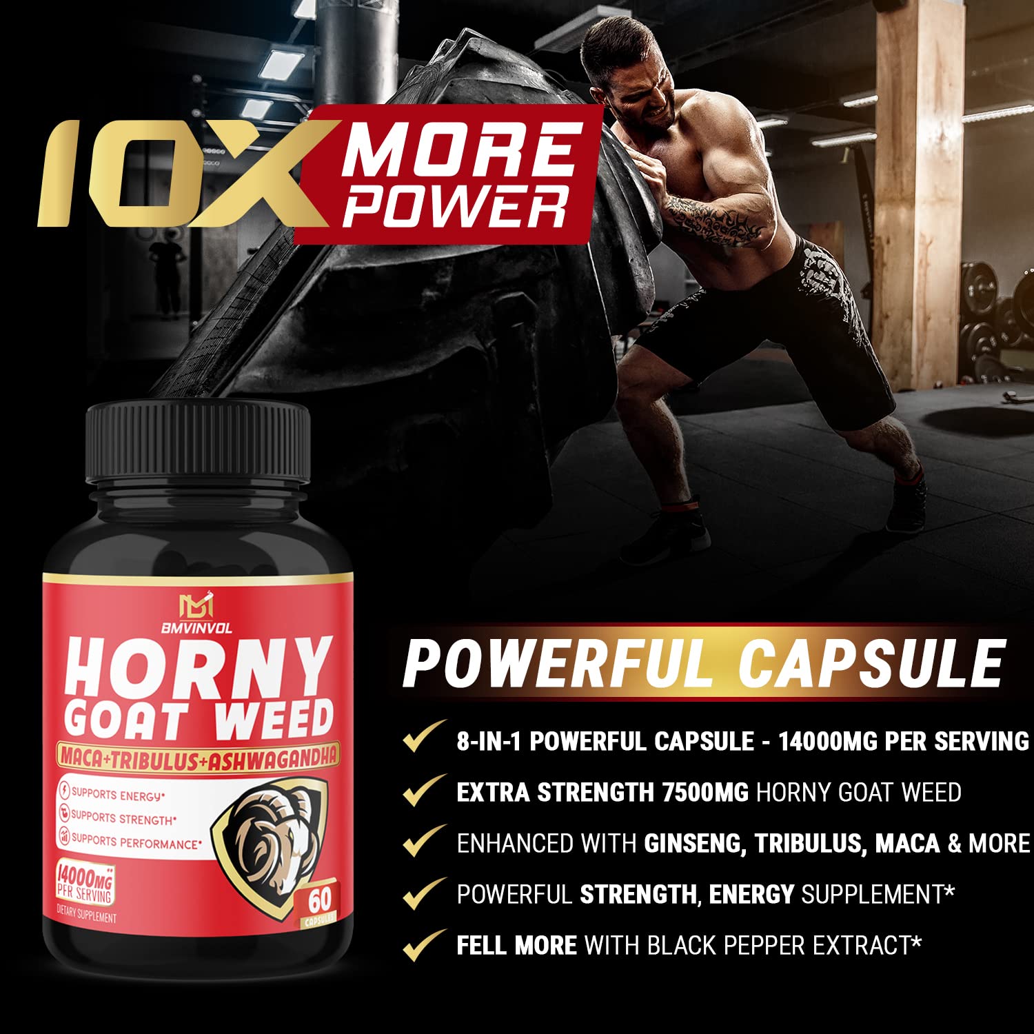 BMVINVOL Horny Goat Weed Capsules, Boost Energy,14000mg Herbal BMVINVOL Au supplements