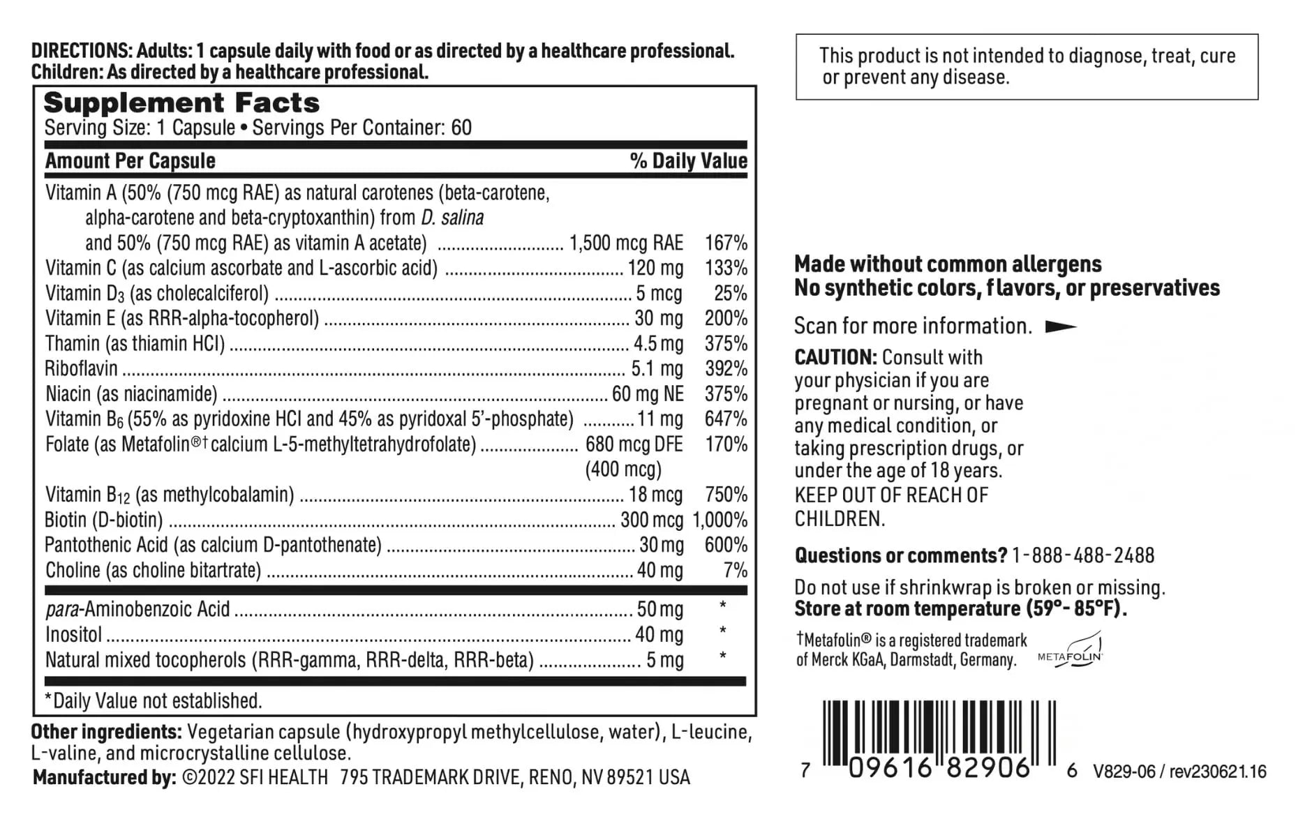 SFI Health Klaire Labs Multi-Vitamin Complex - Hypoallergenic Once-Daily Mineral-Free Multivitamin with Metafolin Folate SFI Health Au supplements