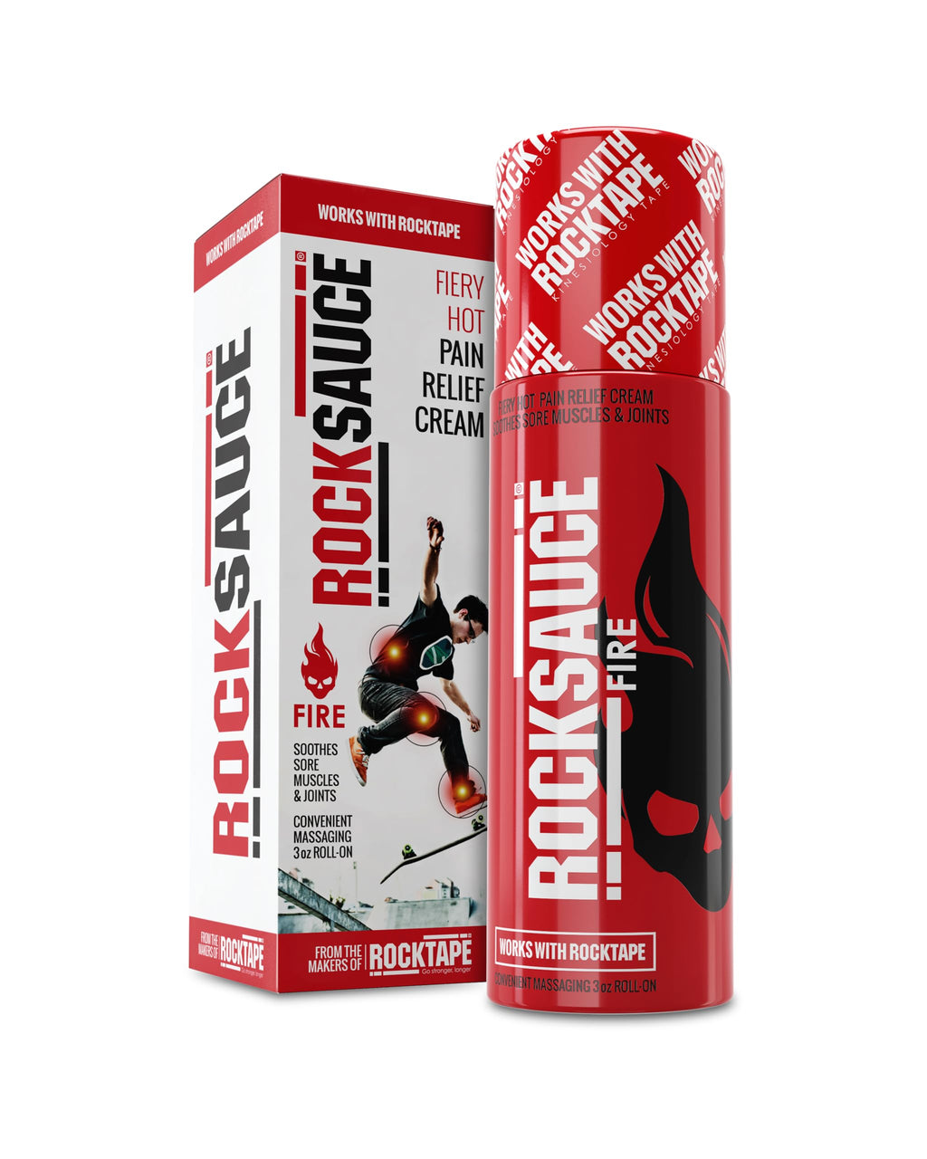 RockSauce Fire, 3 oz Roll-On - Easy to use Pain Relief Cream - Capsaicin & Menthol Formula Relieves Muscle & Joint Pain - Works w/ RockTape - No-Mess Applicator - Dye-Free, Won't Stain Clothes RockTape Au supplements
