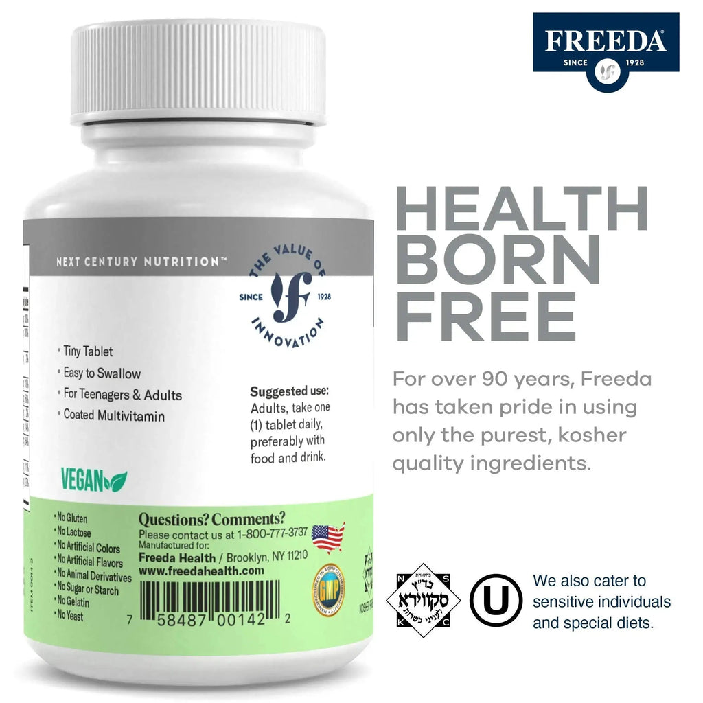 Freedavite Tiny Tablet - Moderate Multivitamin for Men and Women - Pure Vitamin A, C, D, E, B1, B2, B6, B12, Biotin, Calcium, Zinc, Iron, Magnesium FREEDA Au supplements