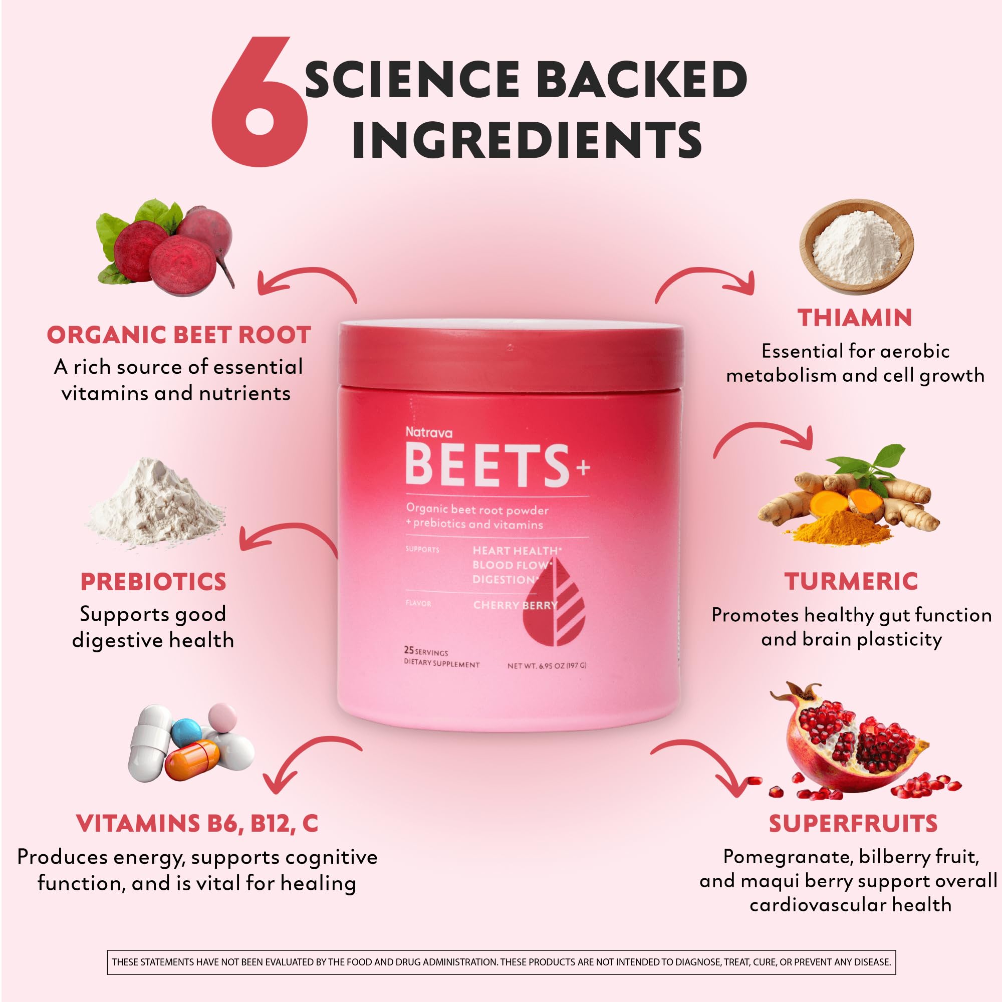 Natrava Beets+ Organic Beet Root Powder Blend Fortified with Vitamins & Prebiotics for Heart Healthy Energy & Nitric Oxide Production