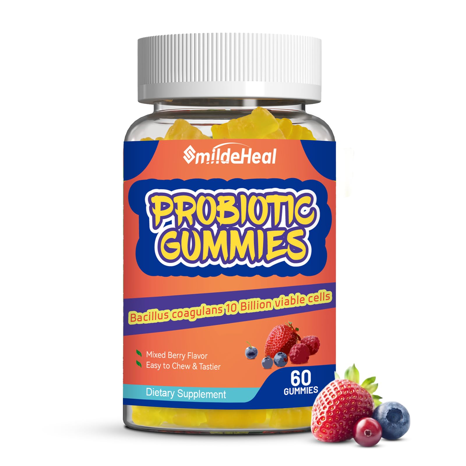 SmildeHeal Probiotic Gummies for Digestive Health - 10 Billion CFU Bacillus Coagulans - Vegan & Non-GMO - Immune & Digestive Support for Men & Women
