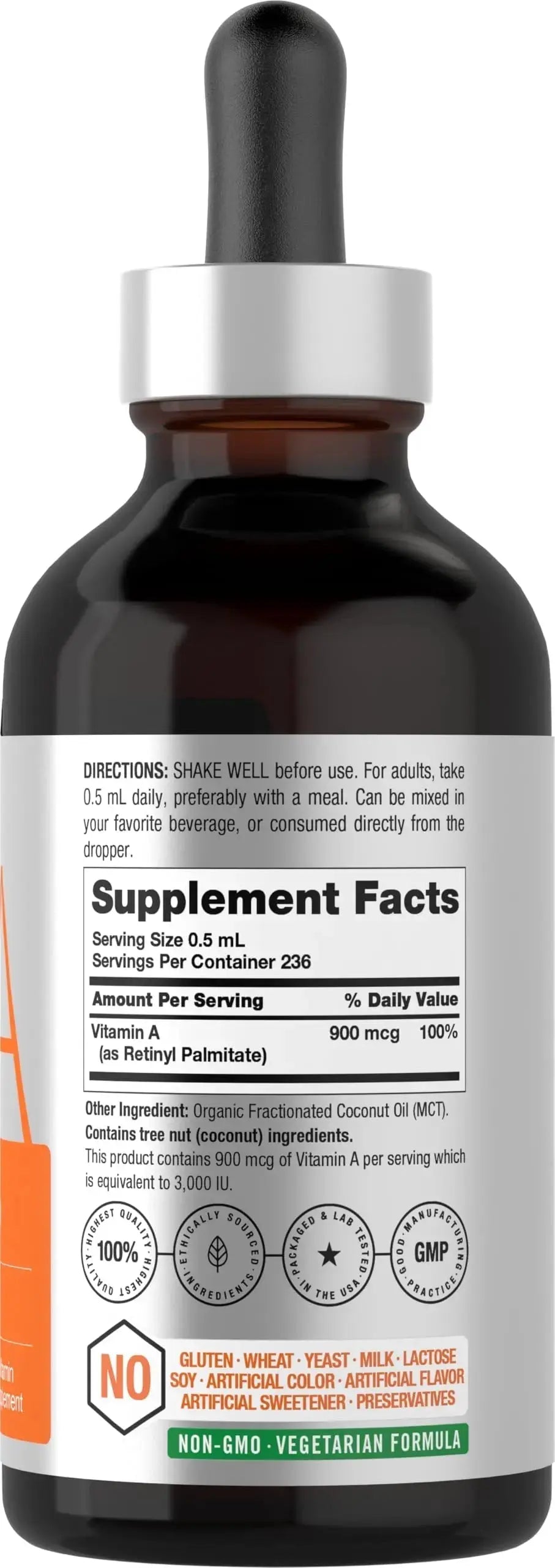 Horbäach Vitamin A Liquid | 4 fl oz | Supplement with Organic Fractionated Coconut Oil | Non-GMO, Gluten Free Horbäach Au supplements